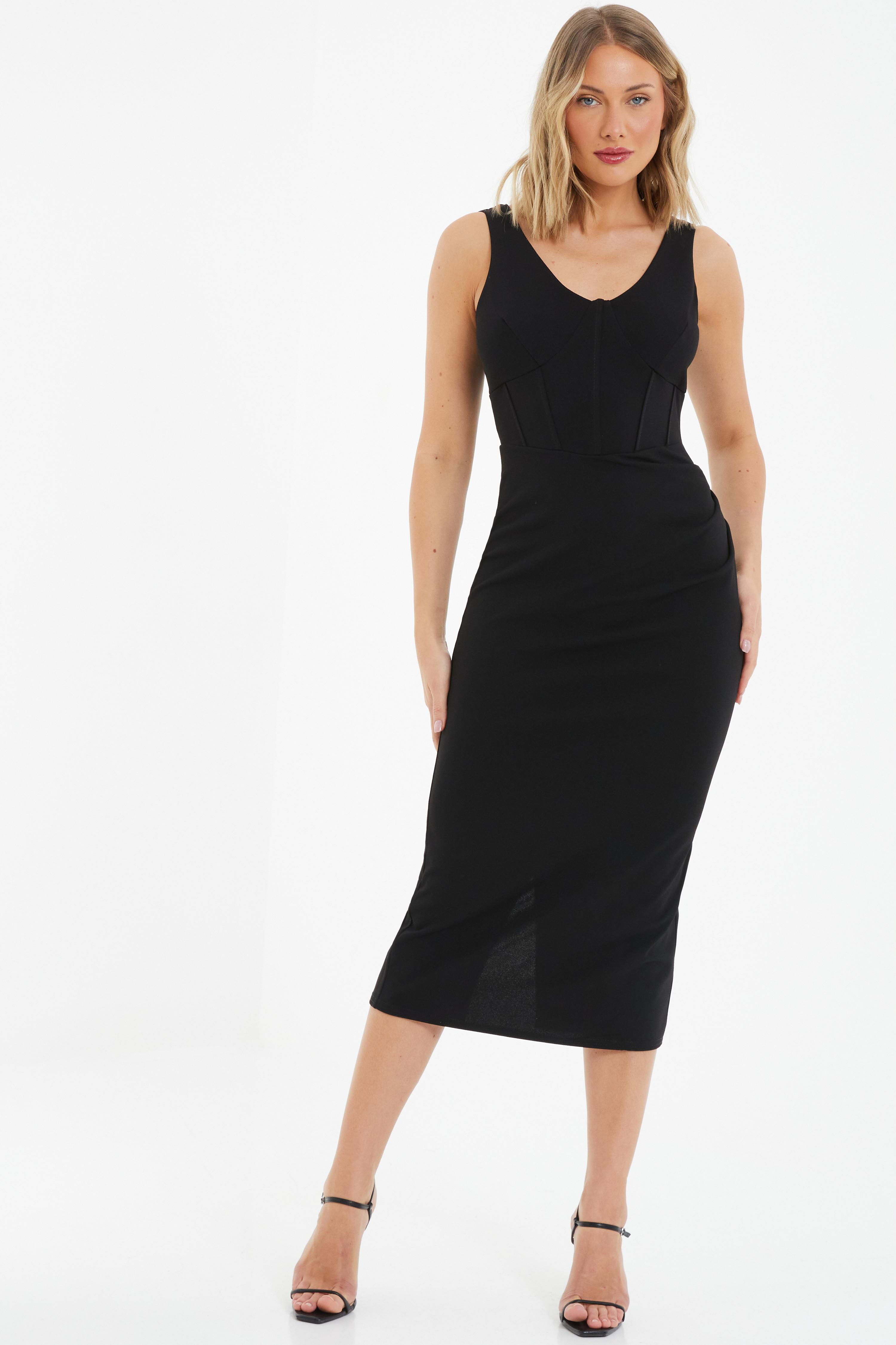 Black Corset Bodycon Midi Dress