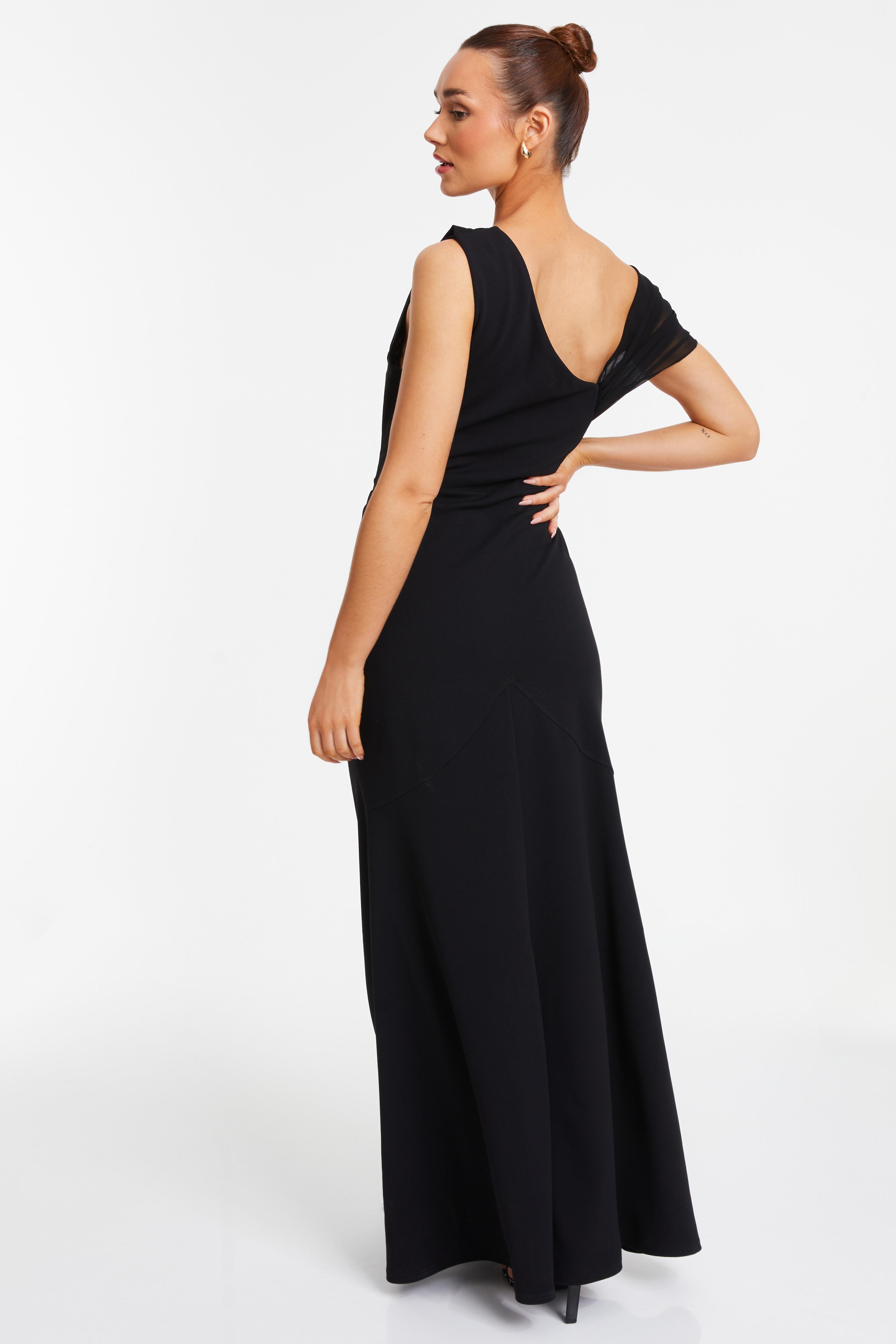 Black Asymmetric Cowl Neck Maxi Dress