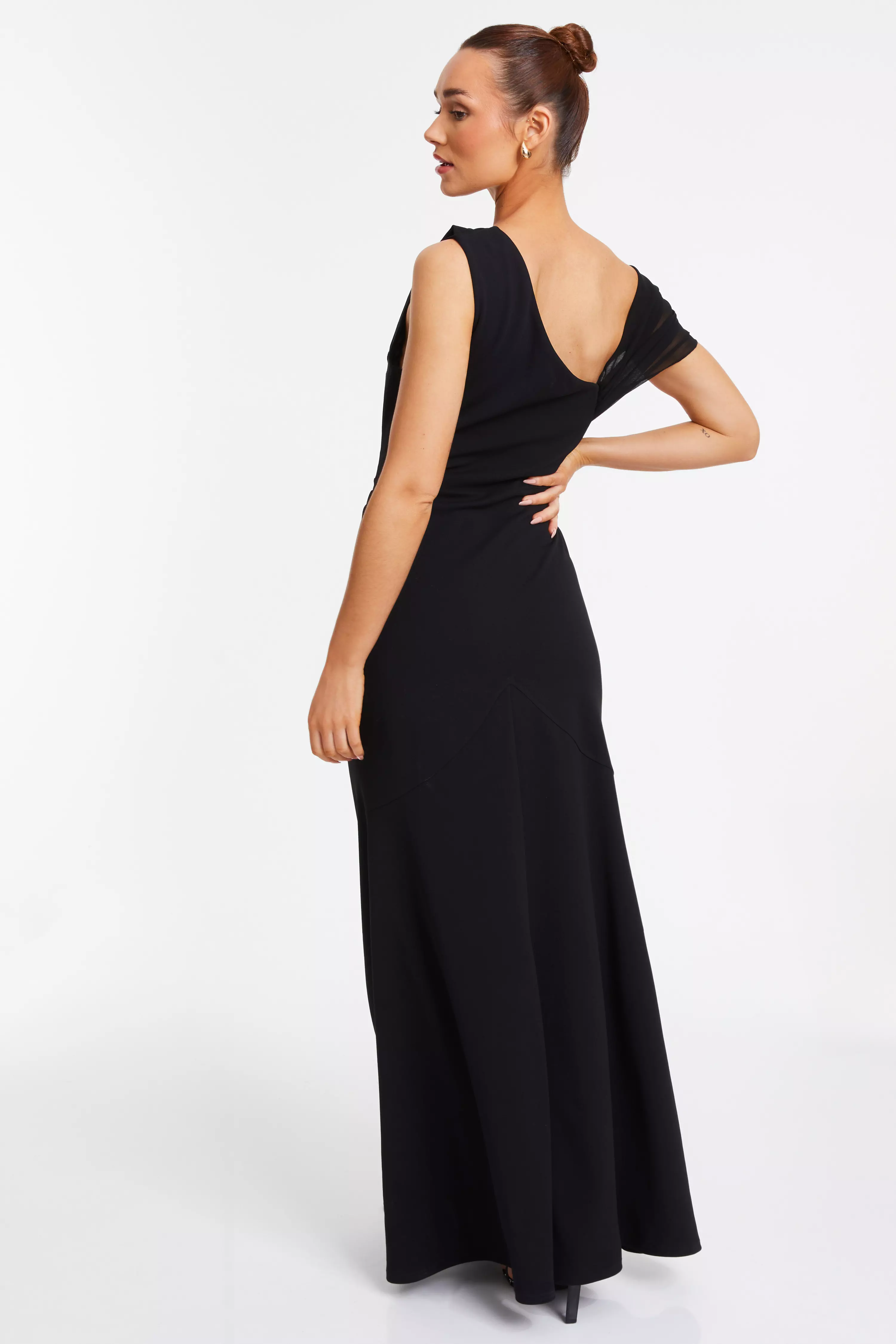 Black Asymmetric Cowl Neck Maxi Dress - QUIZ Clothing