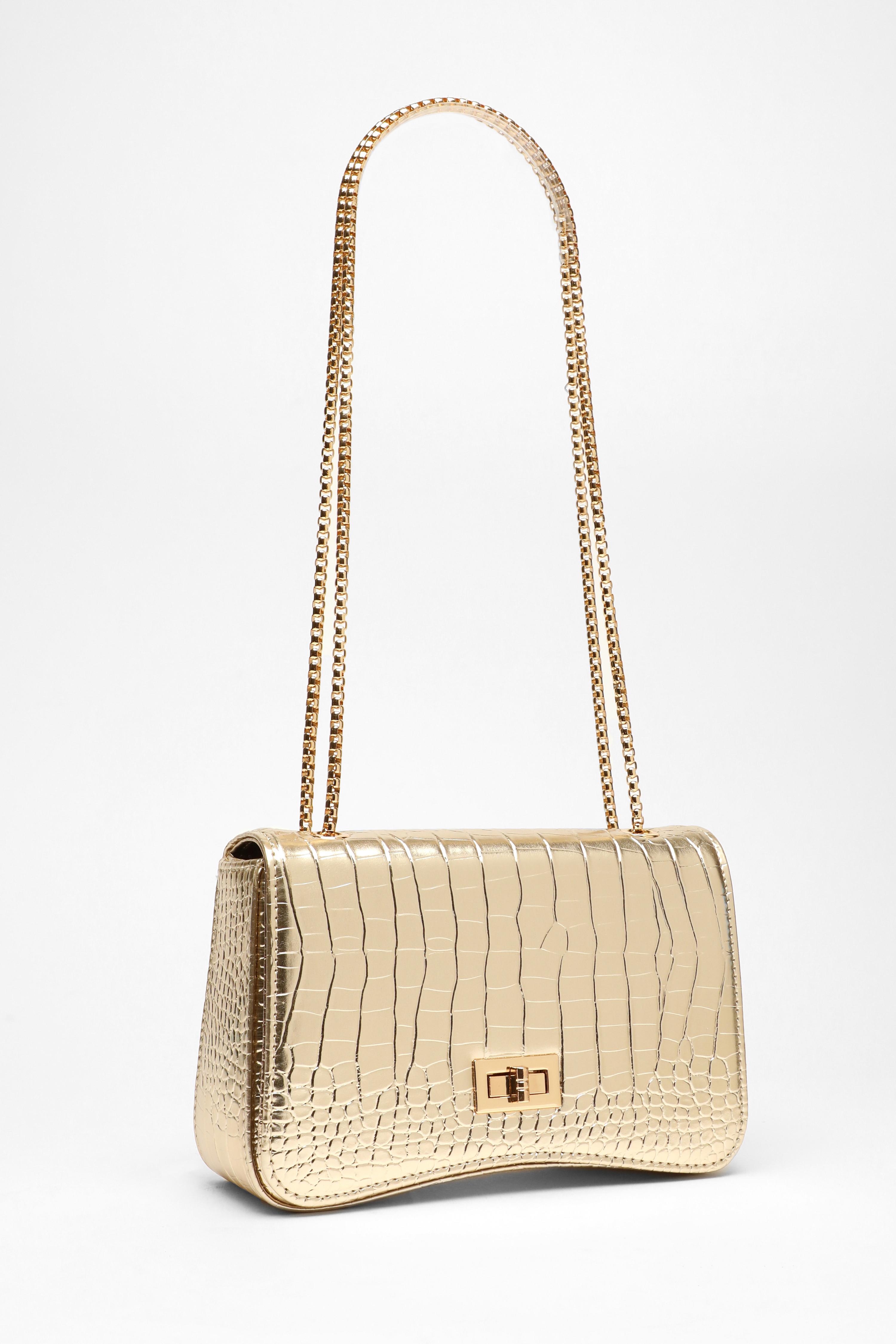 Gold croc bag best sale