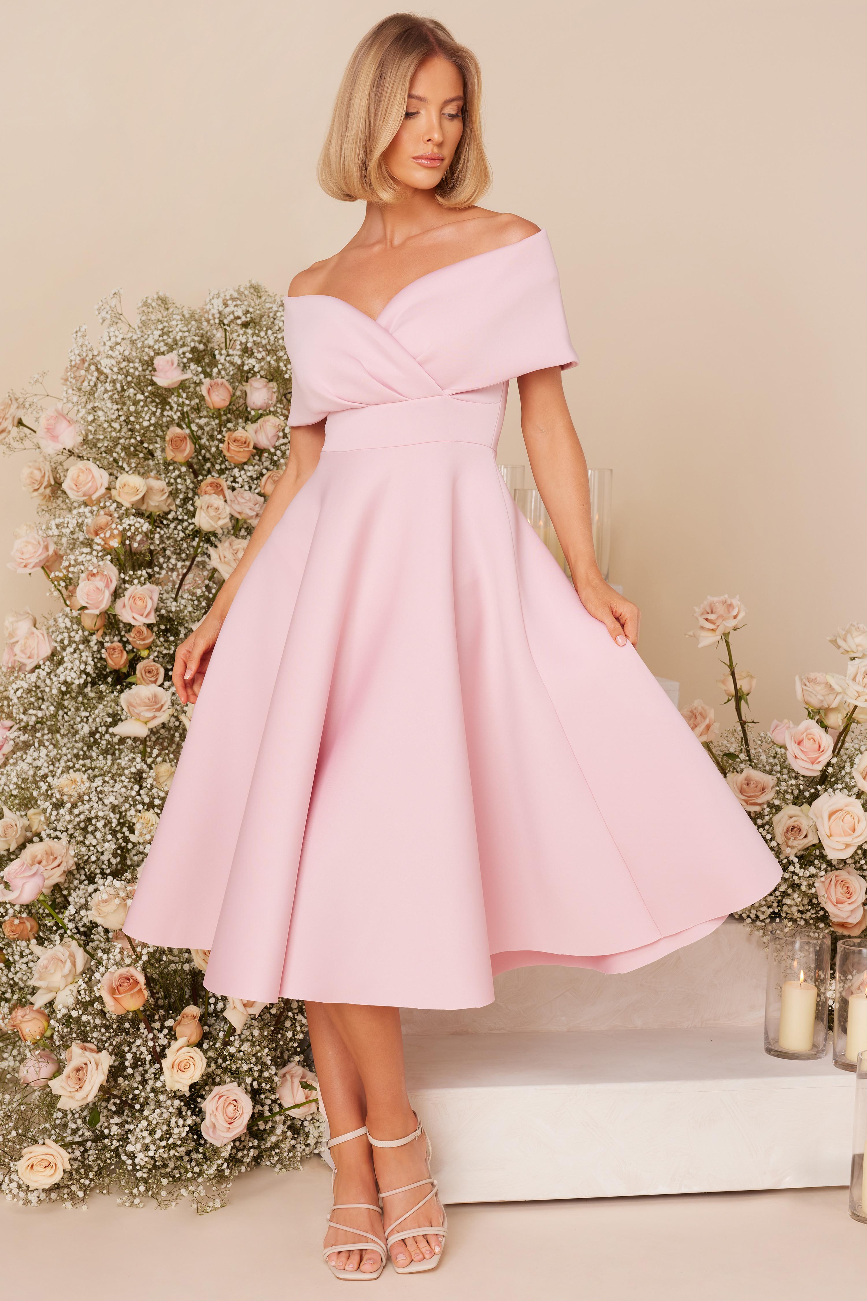 Pink off the shoulder skater dress hotsell