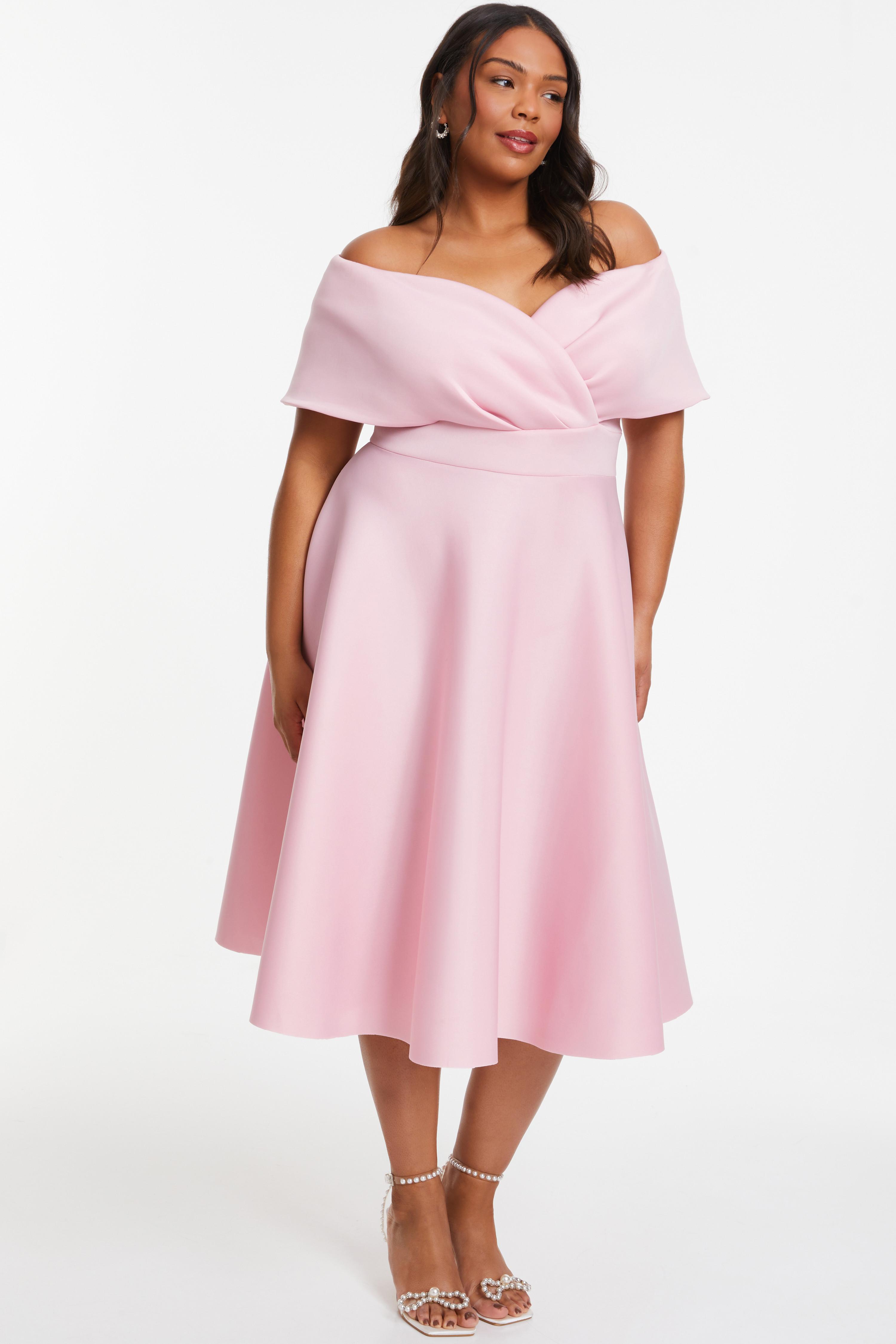 Curve Pink Midi Skater Dress<!-- --> - <!-- -->QUIZ Clothing