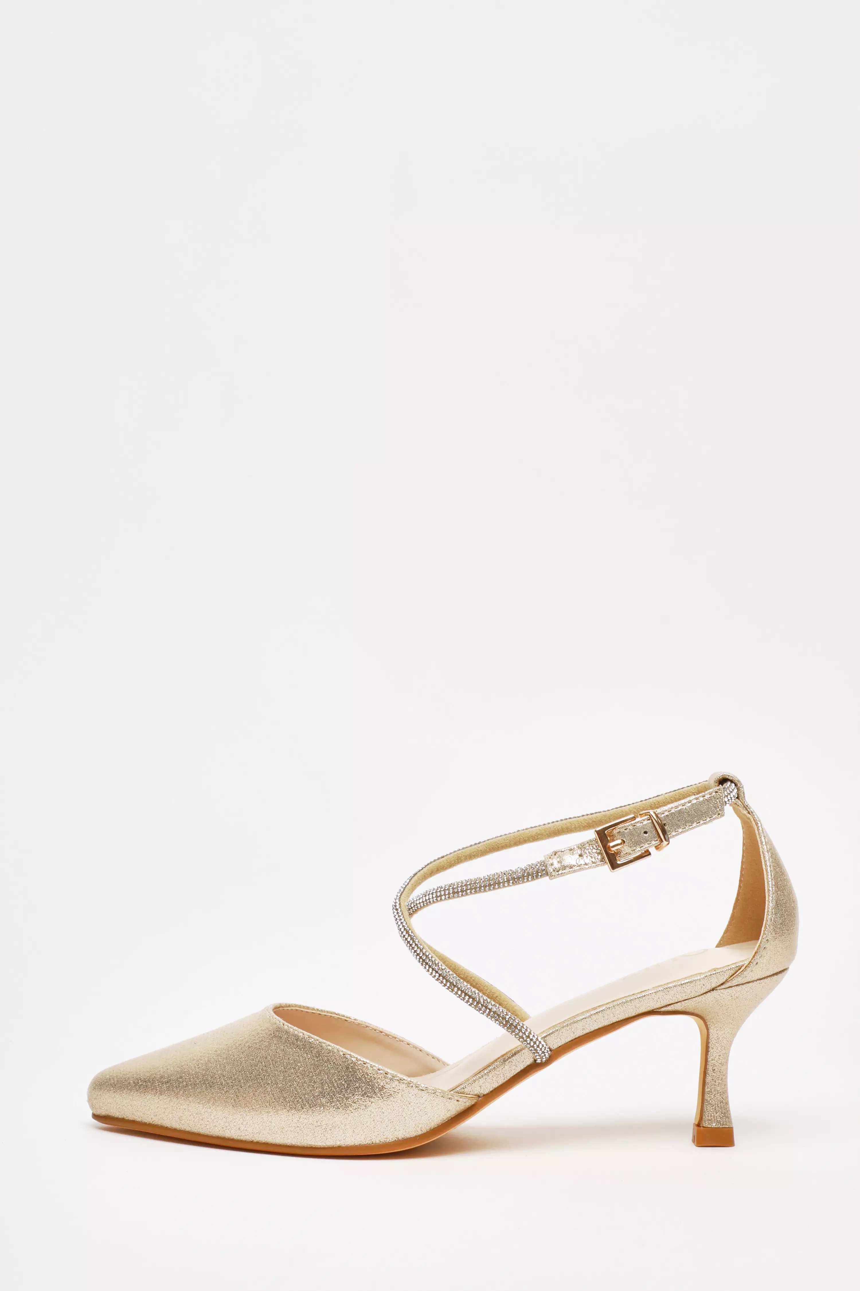 Gold Satin Cross Strap Court Heels QUIZ Clothing