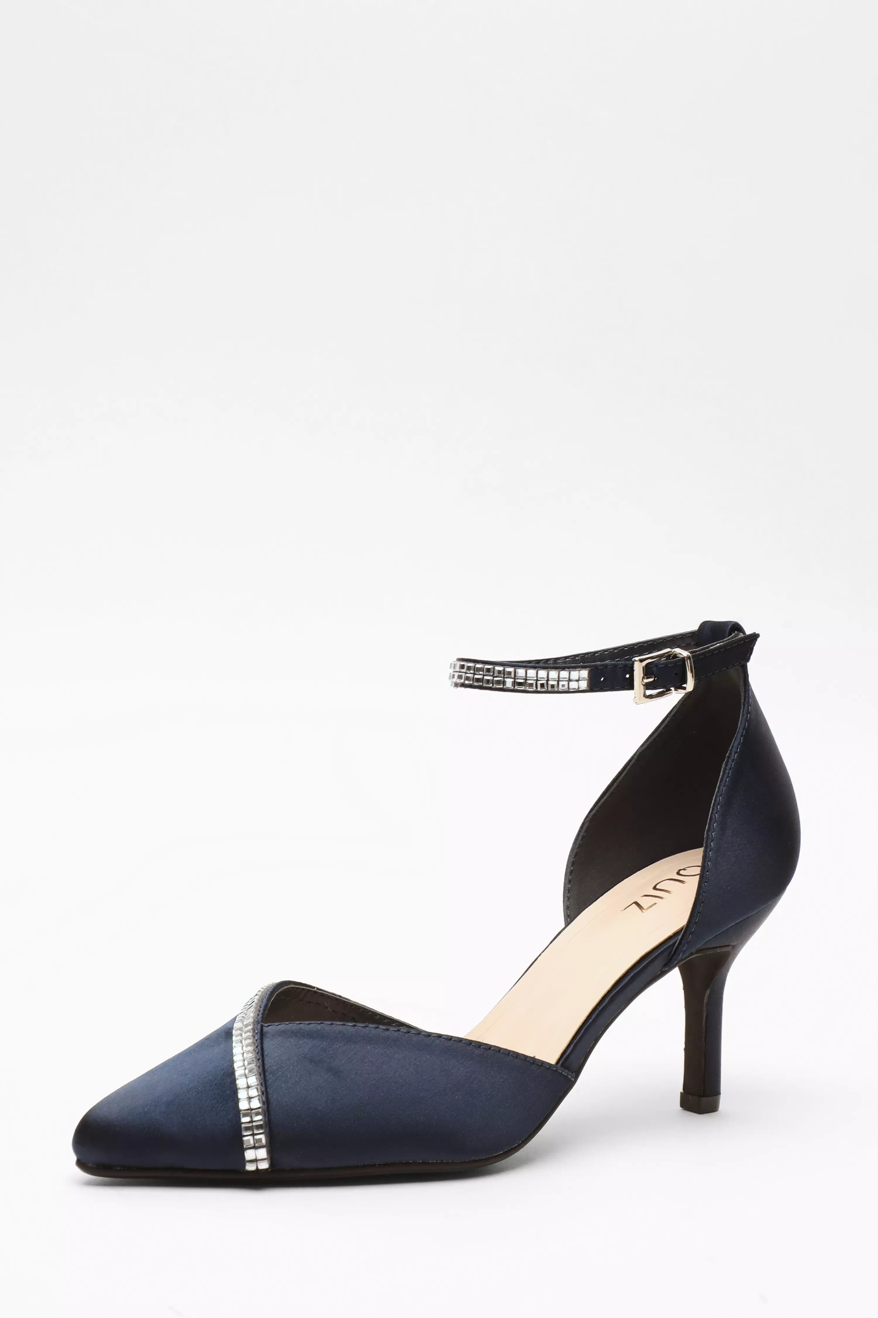 Navy Satin Diamante Trim Court Heels QUIZ Clothing