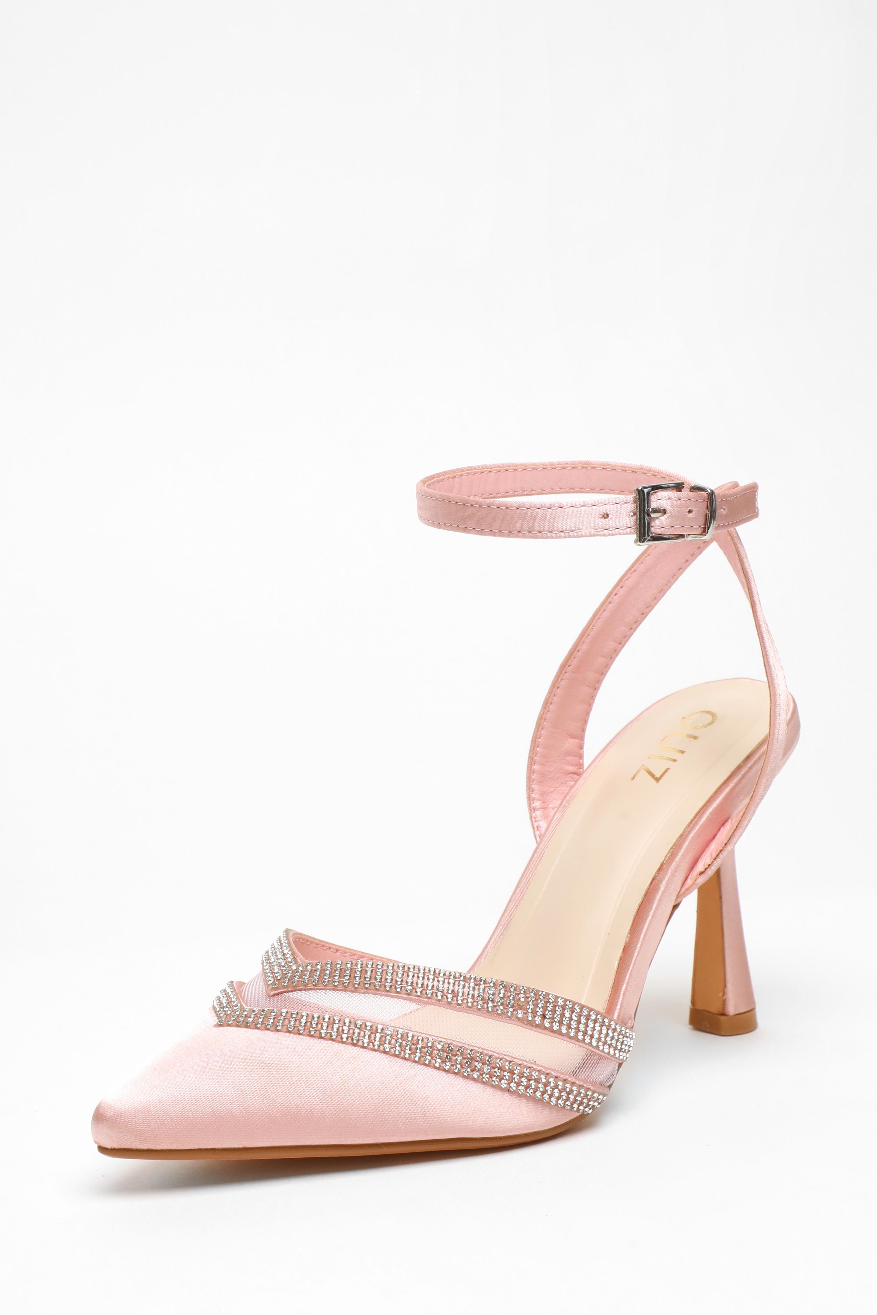 Pink Diamante Mesh Court Heels QUIZ Clothing