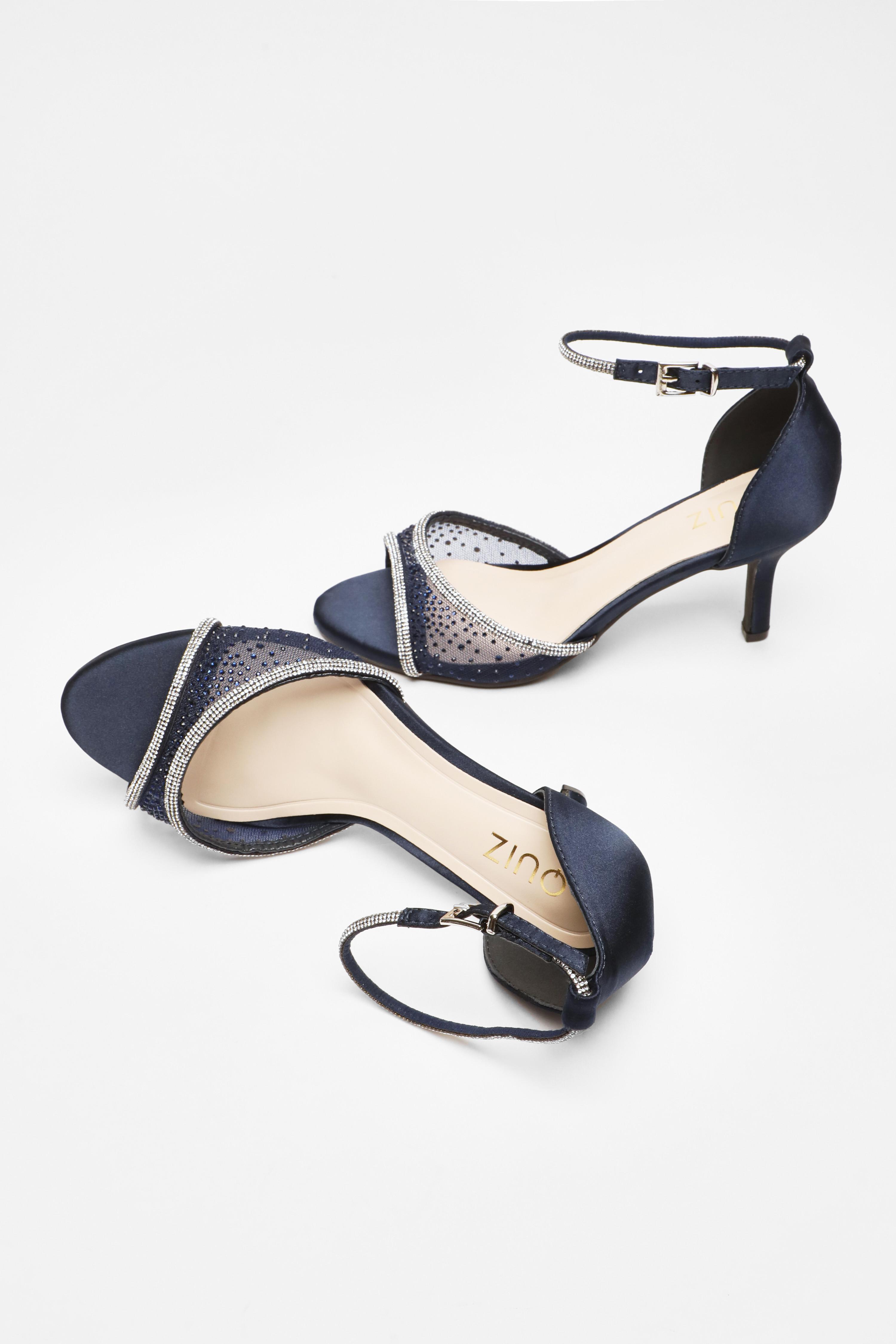 Navy Satin Mesh Diamante Heeled Sandal QUIZ Clothing