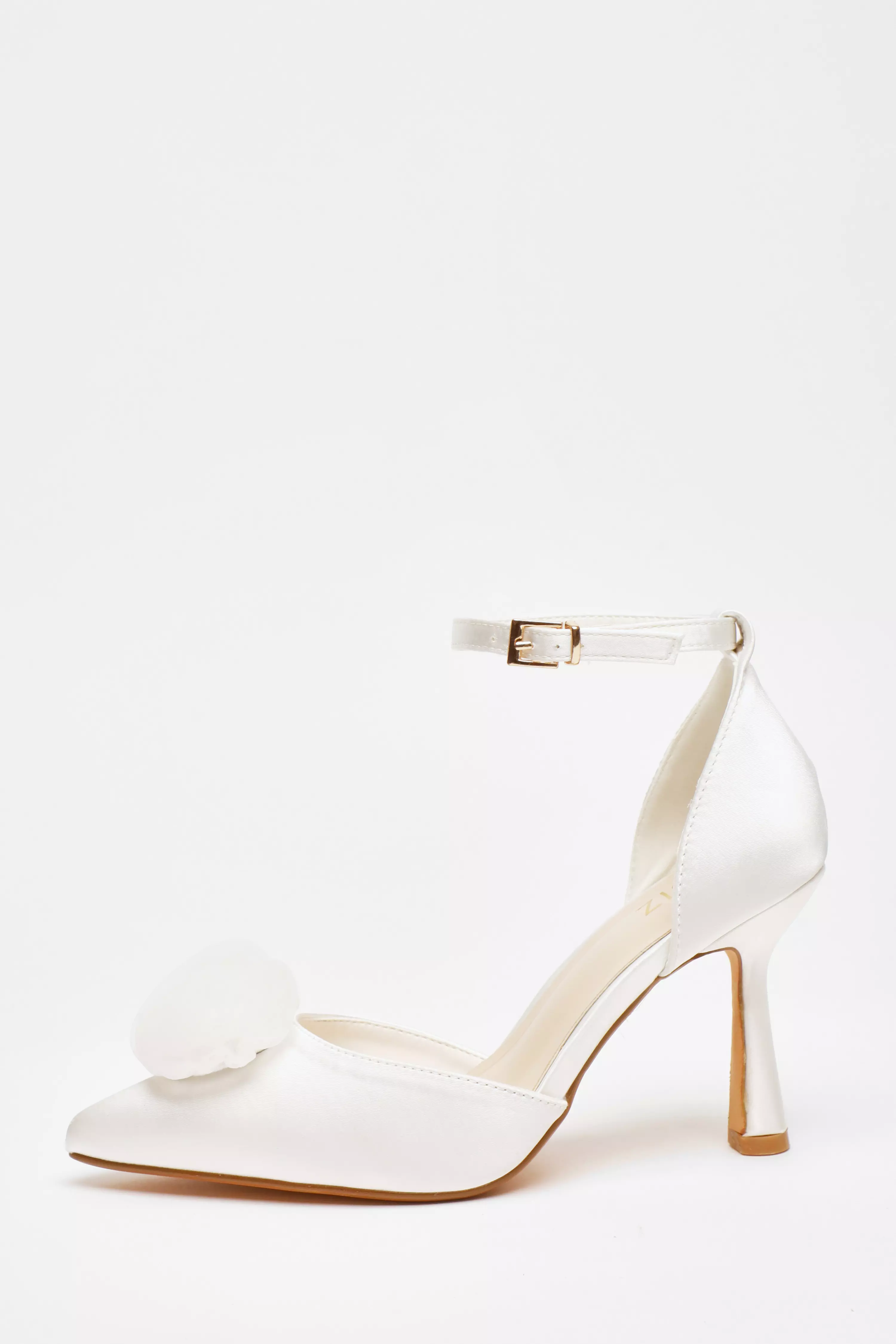 Bridal White Satin Corsage Court Heels - QUIZ Clothing