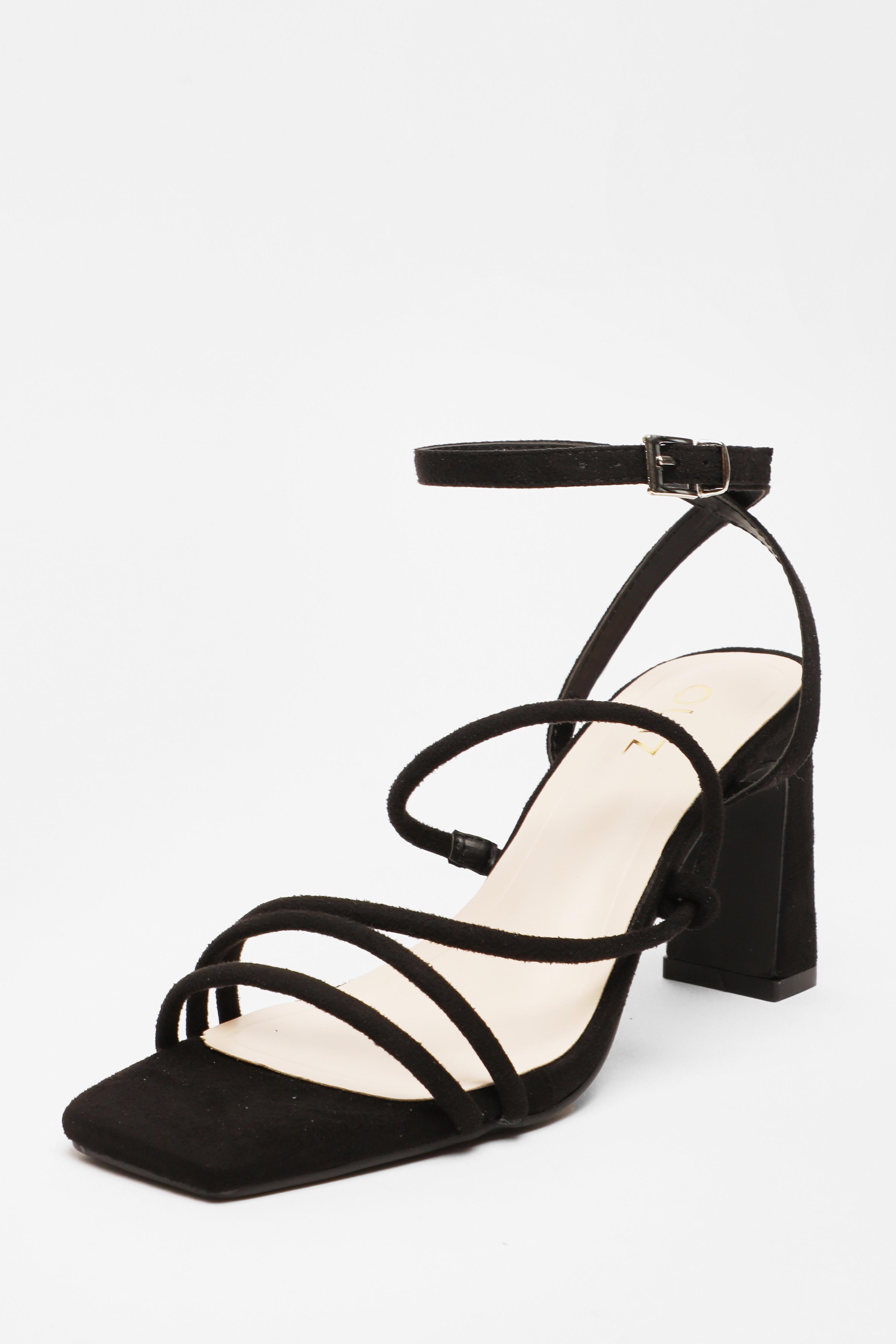 Black leather strappy block heel sandals hotsell