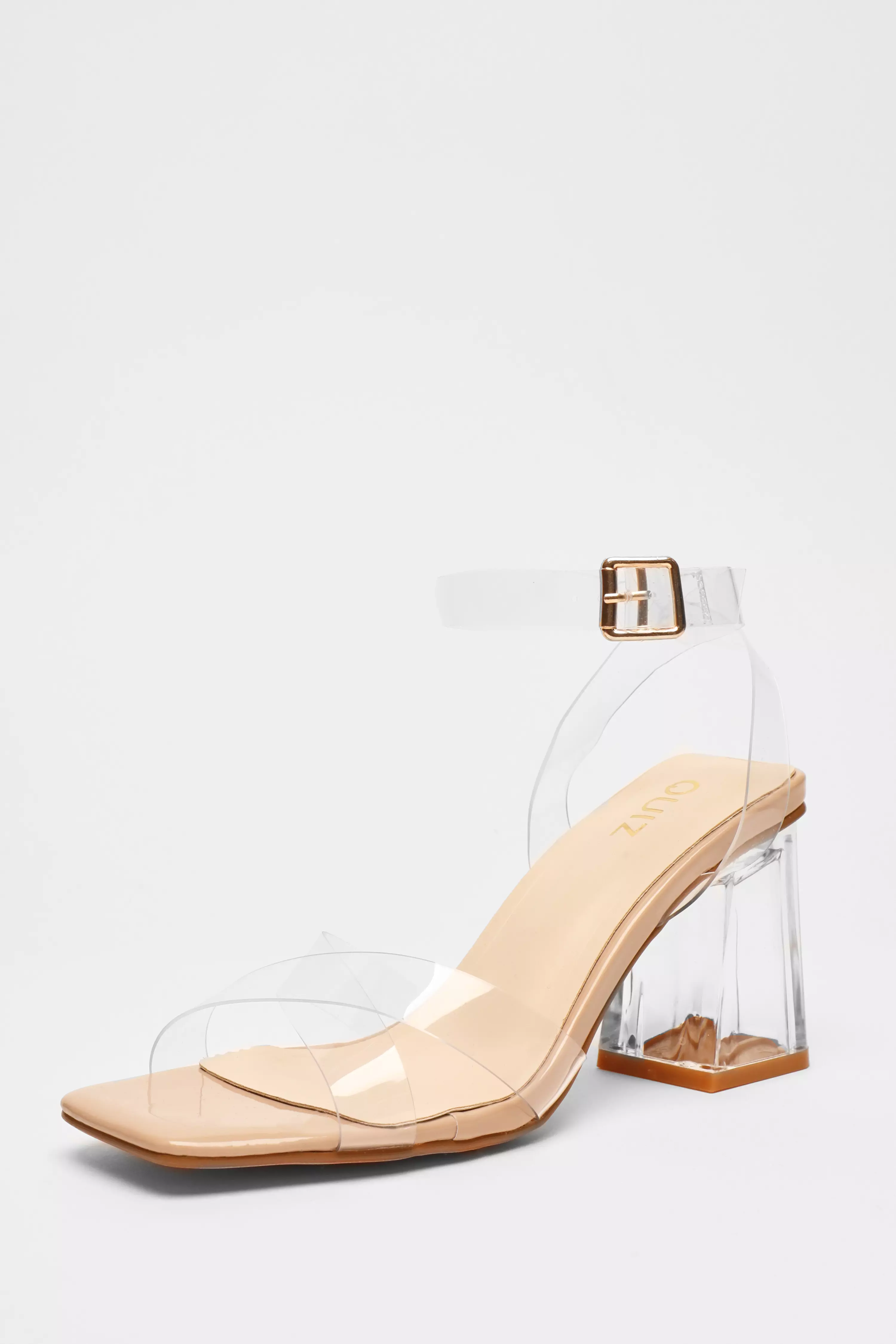 Nude Cross Strap Clear Heeled Sandals - QUIZ Clothing