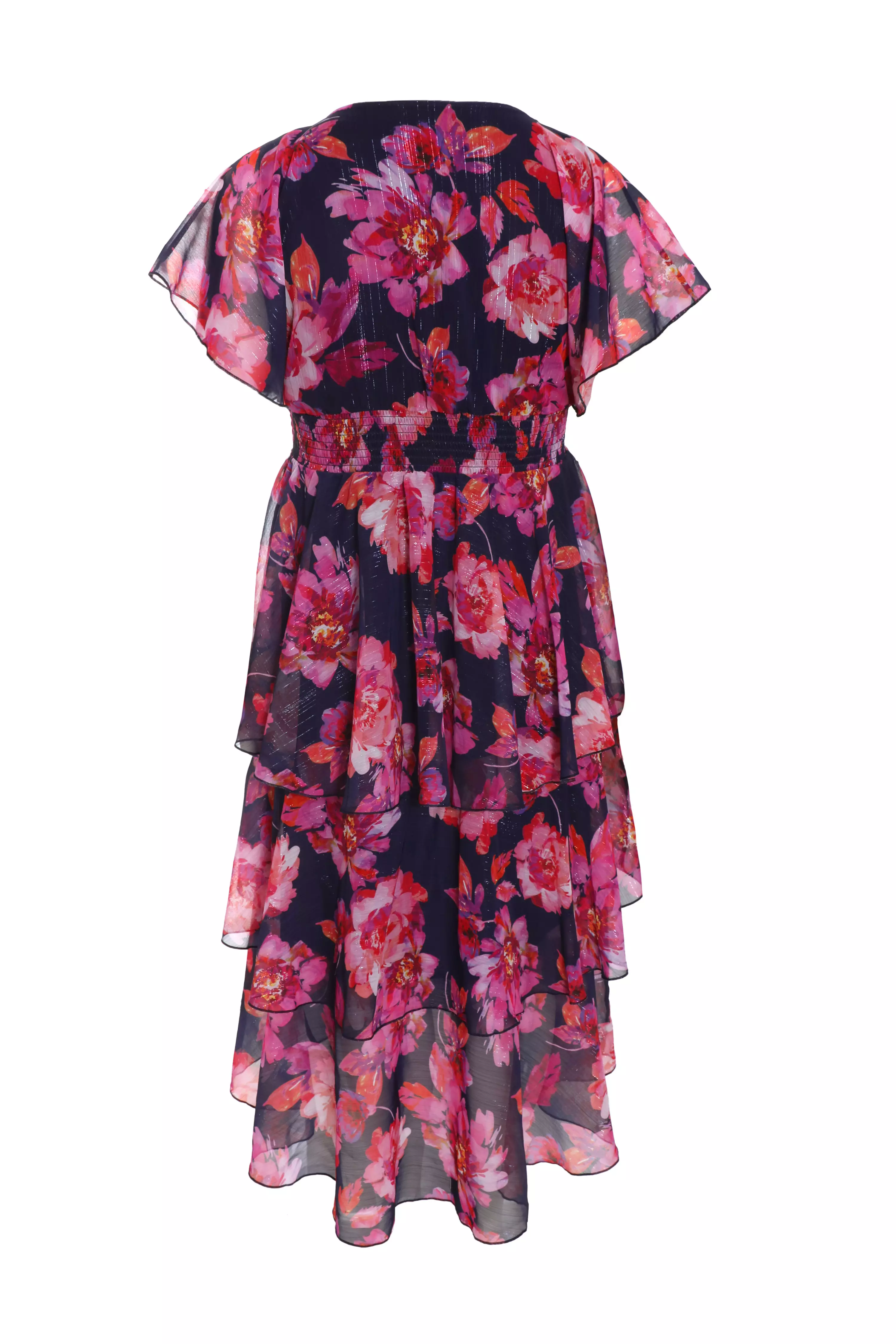Curve Pink Floral Dip Hem Tiered Midi Dress - QUIZ Clothing