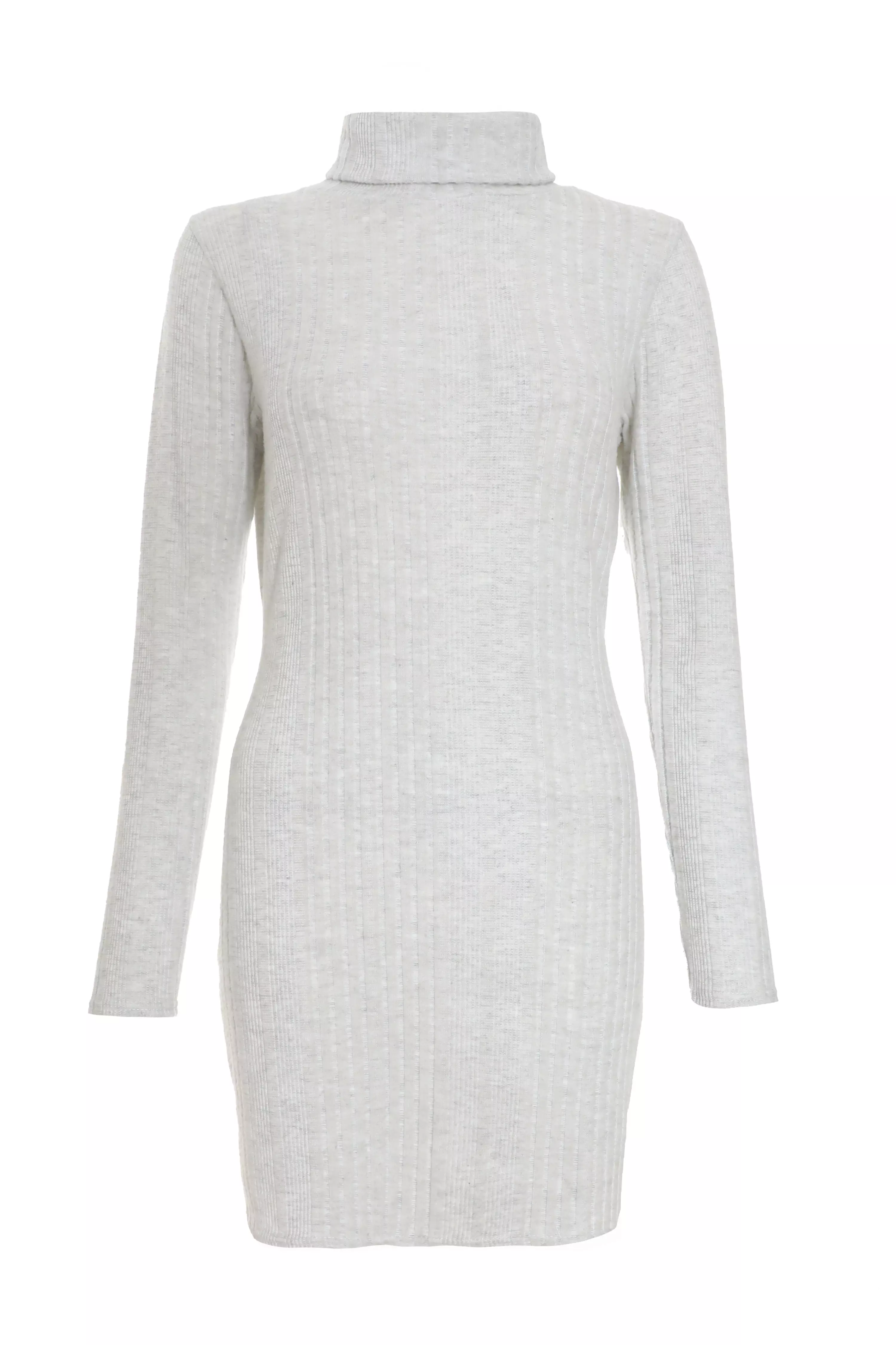 Grey Marl Knitted High Neck Mini Dress - QUIZ Clothing