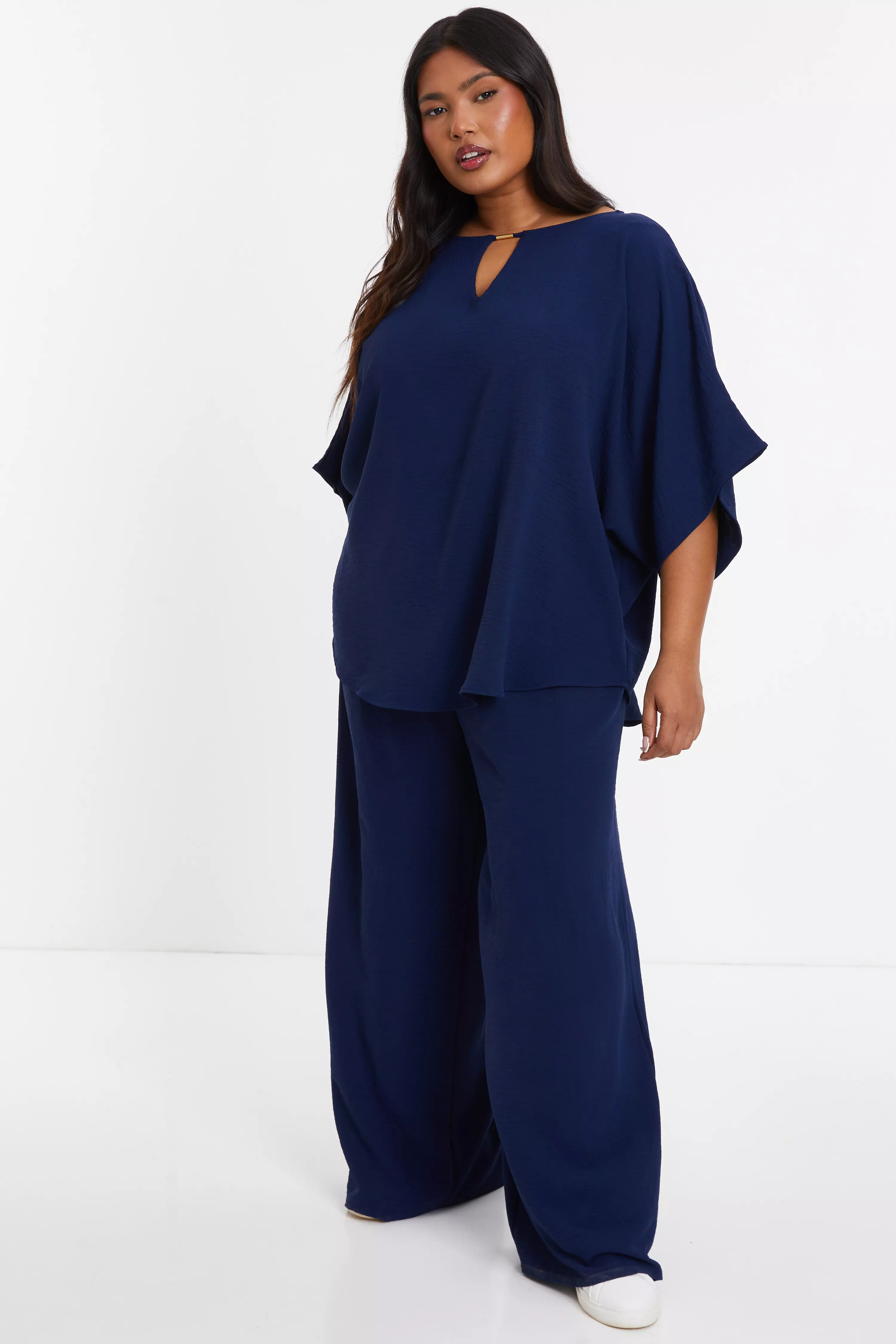 Curve Navy Textured Notched Top - QUIZ Clothing