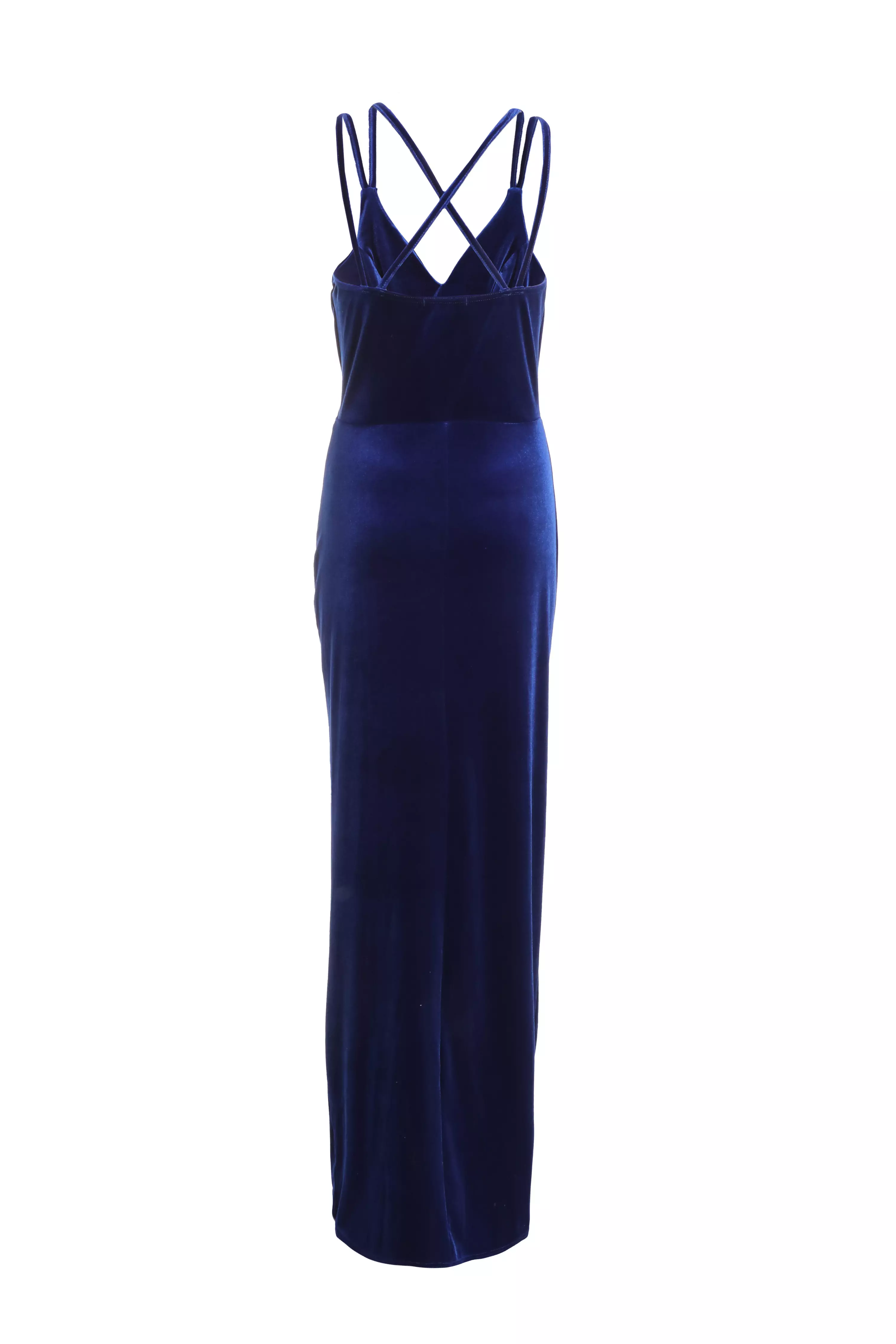 Royal Blue Velvet Ruched Maxi Dress - QUIZ Clothing