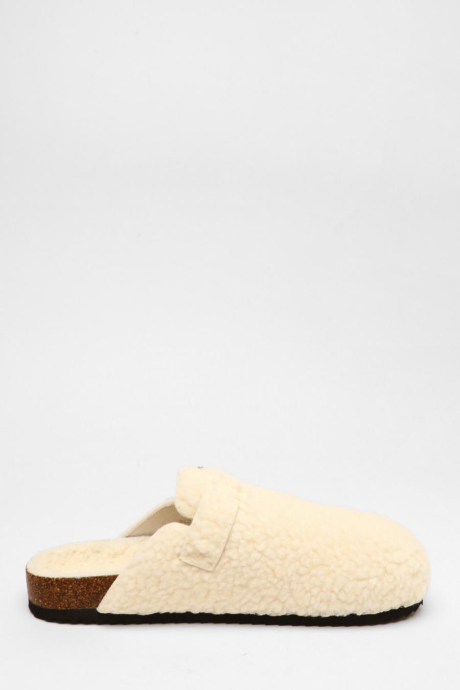 Cream faux fur discount cross over mule slippers