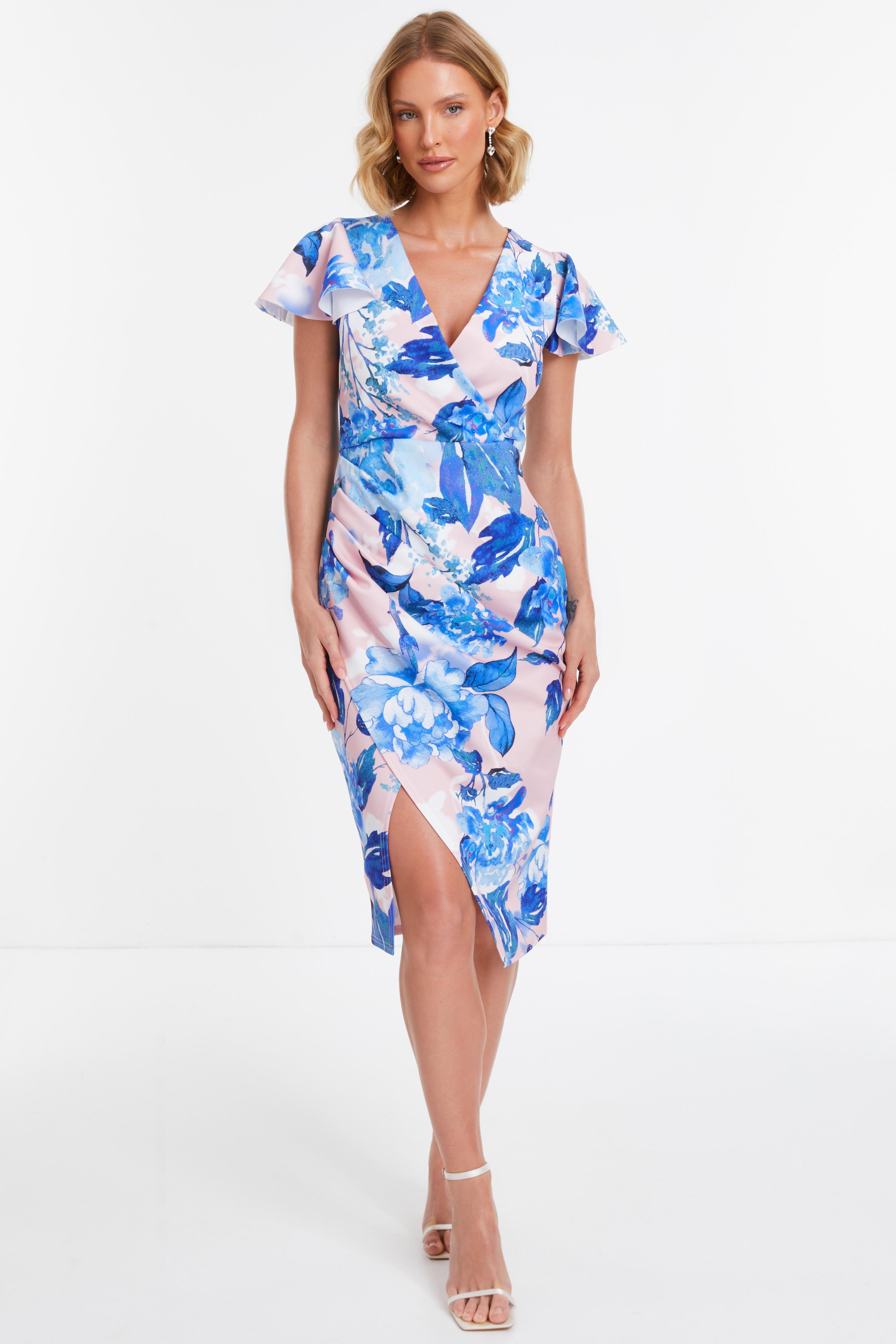 Quiz blue wrap dress best sale