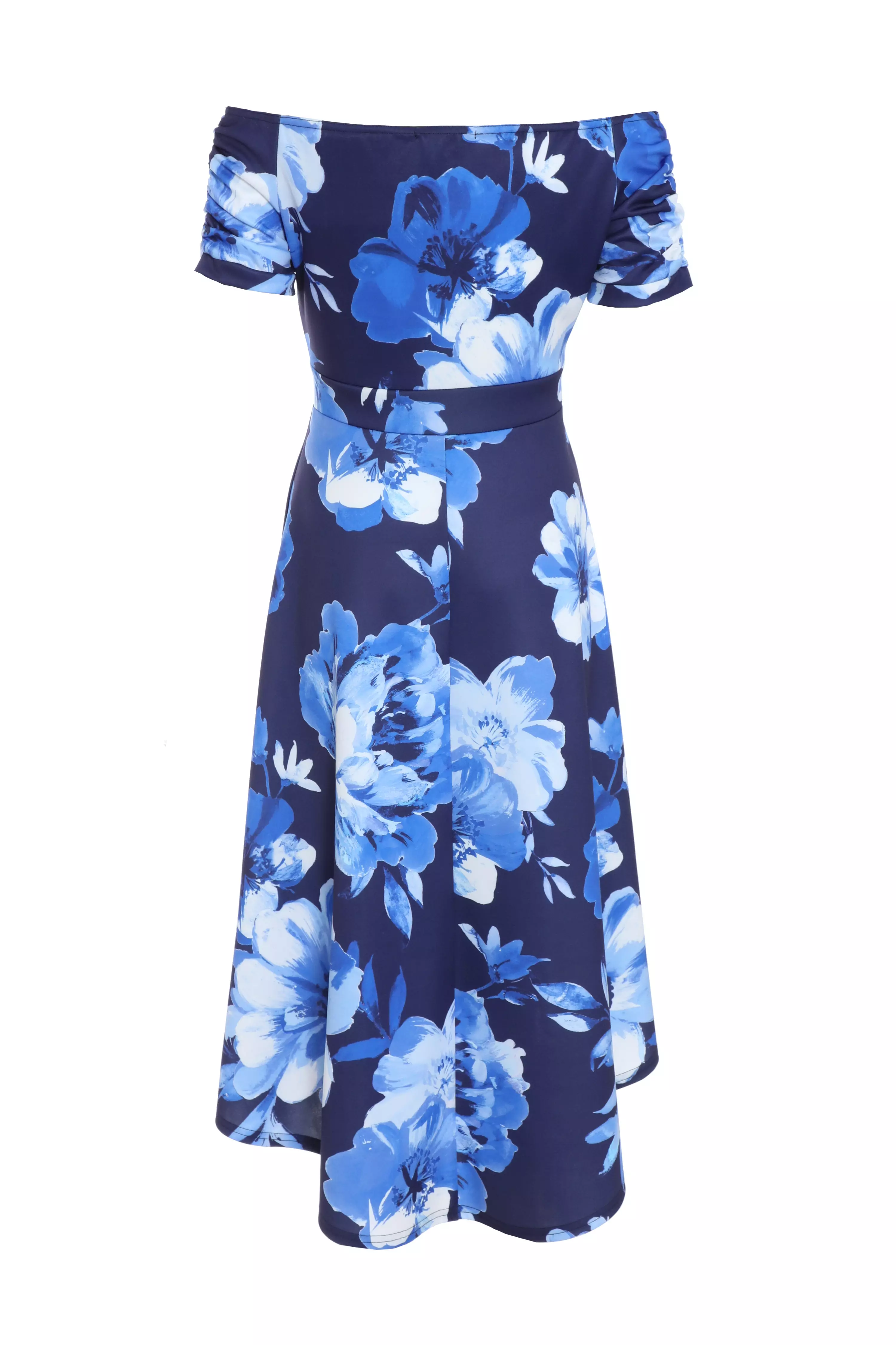 Navy Floral Bardot Dip Hem Midi Dress QUIZ Clothing