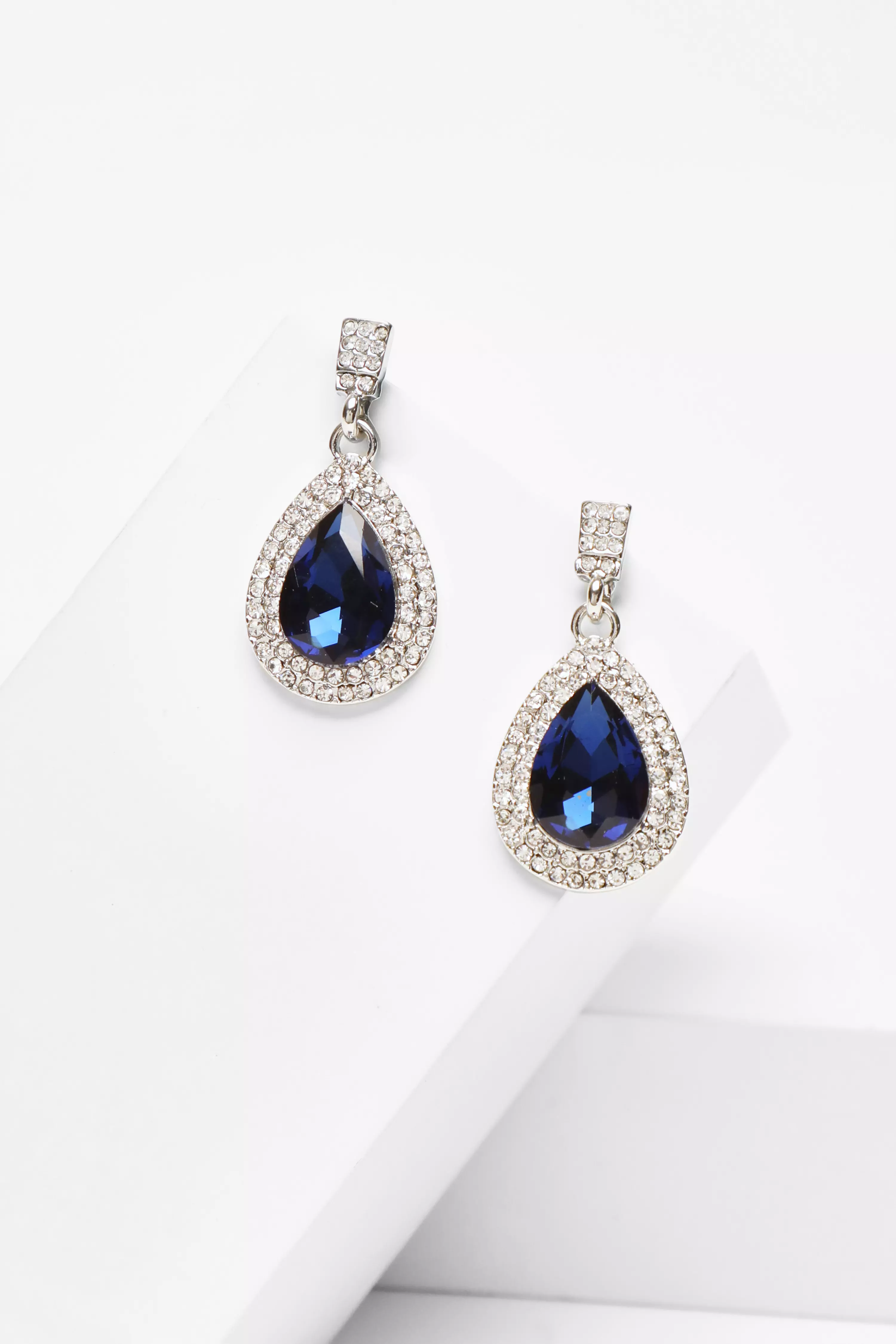 Navy Diamante Teardrop Earring QUIZ Clothing