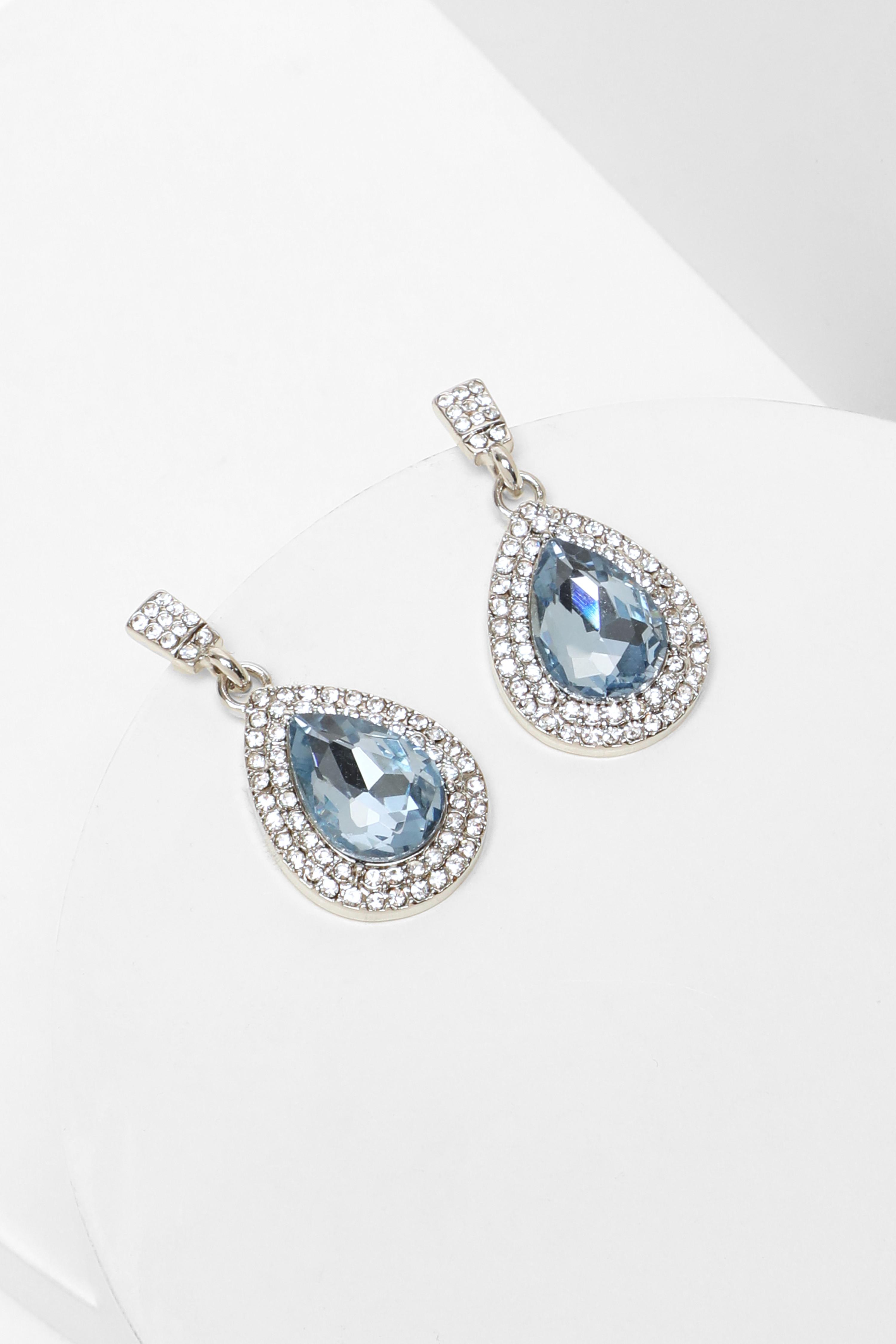 Blue Diamante Teardrop Jewel Earrings QUIZ Clothing