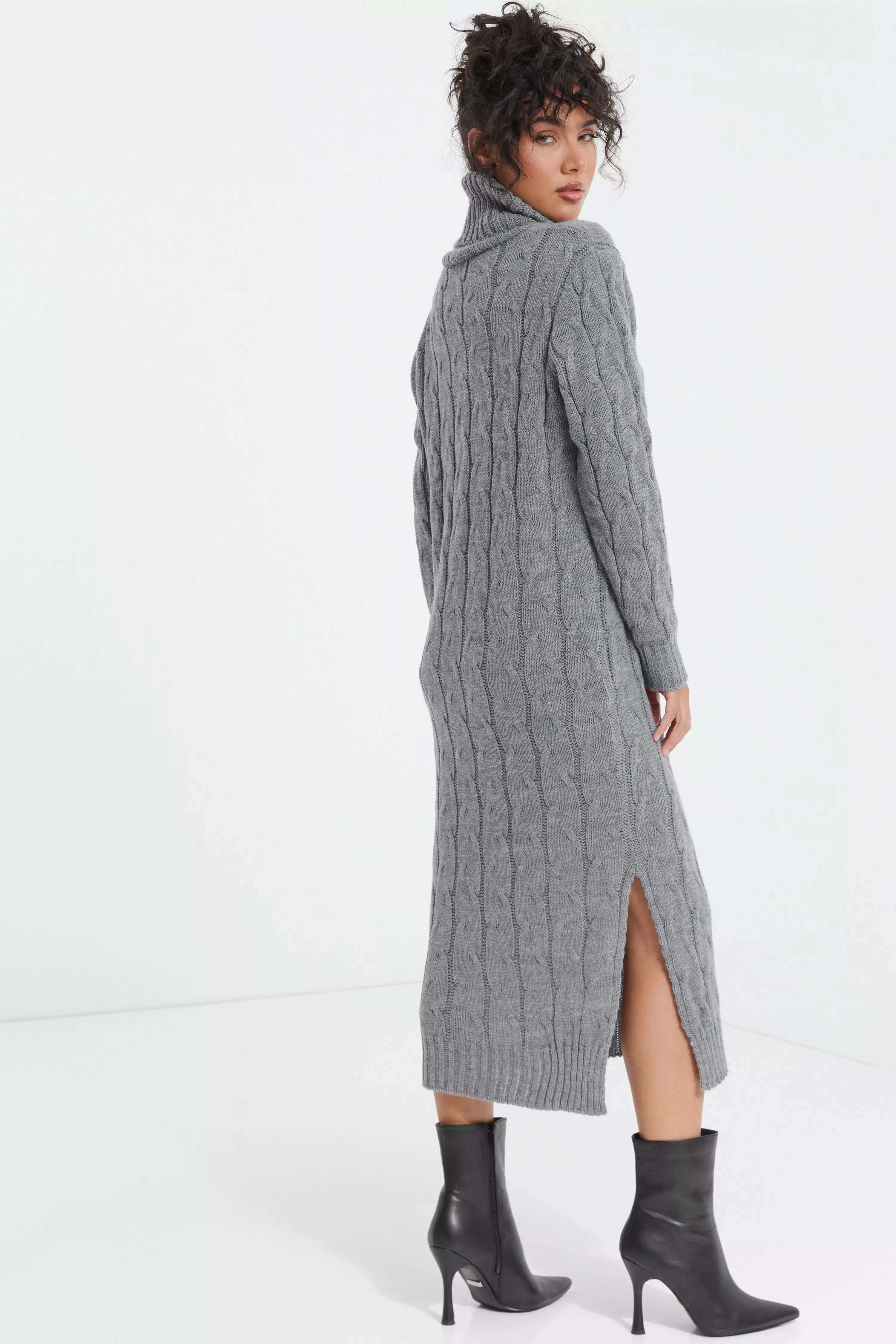 Grey Cable Knit Midi Jumper Dress QUIZ Clothing