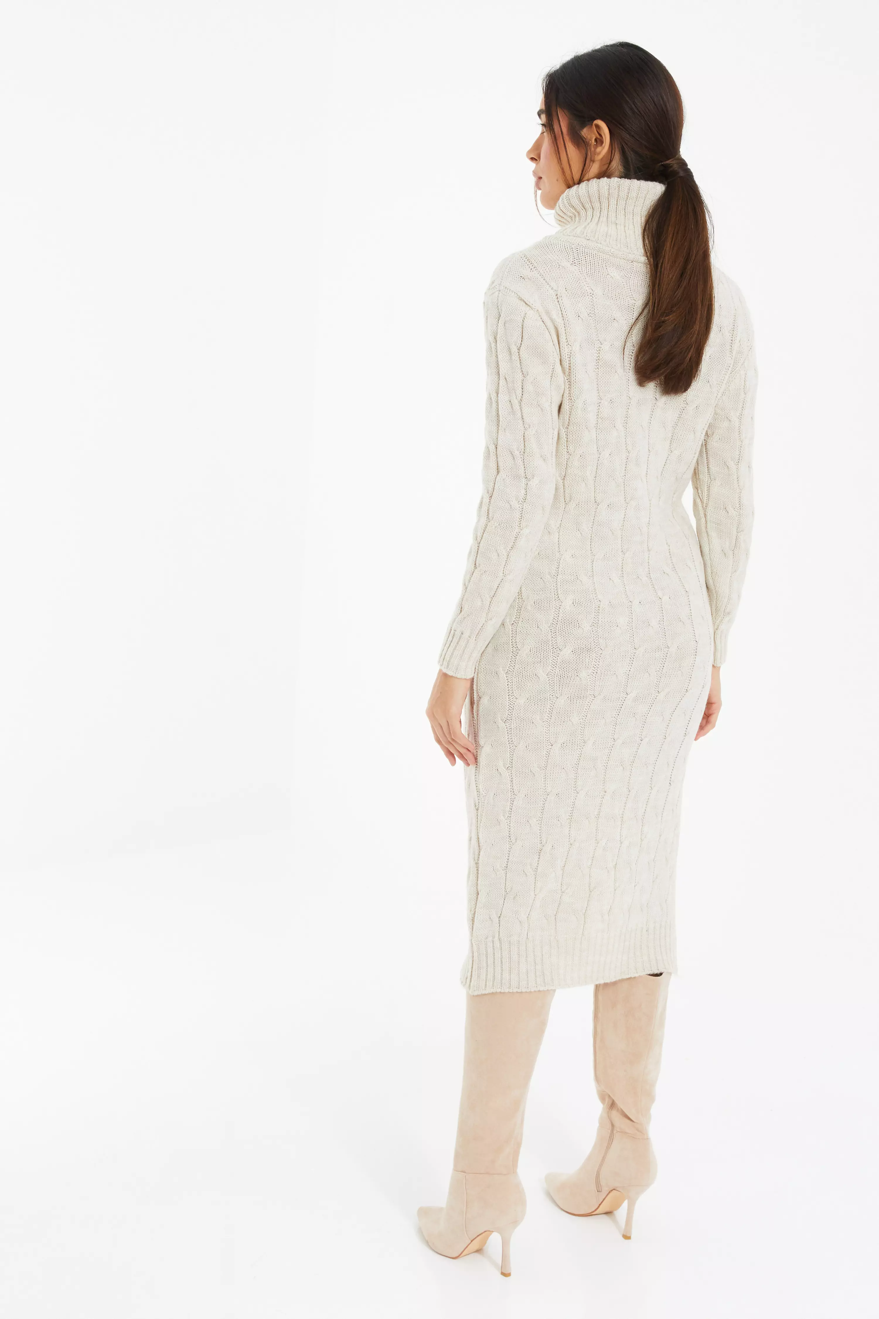 Stone Cable Knit Midi Jumper Dress QUIZ Clothing