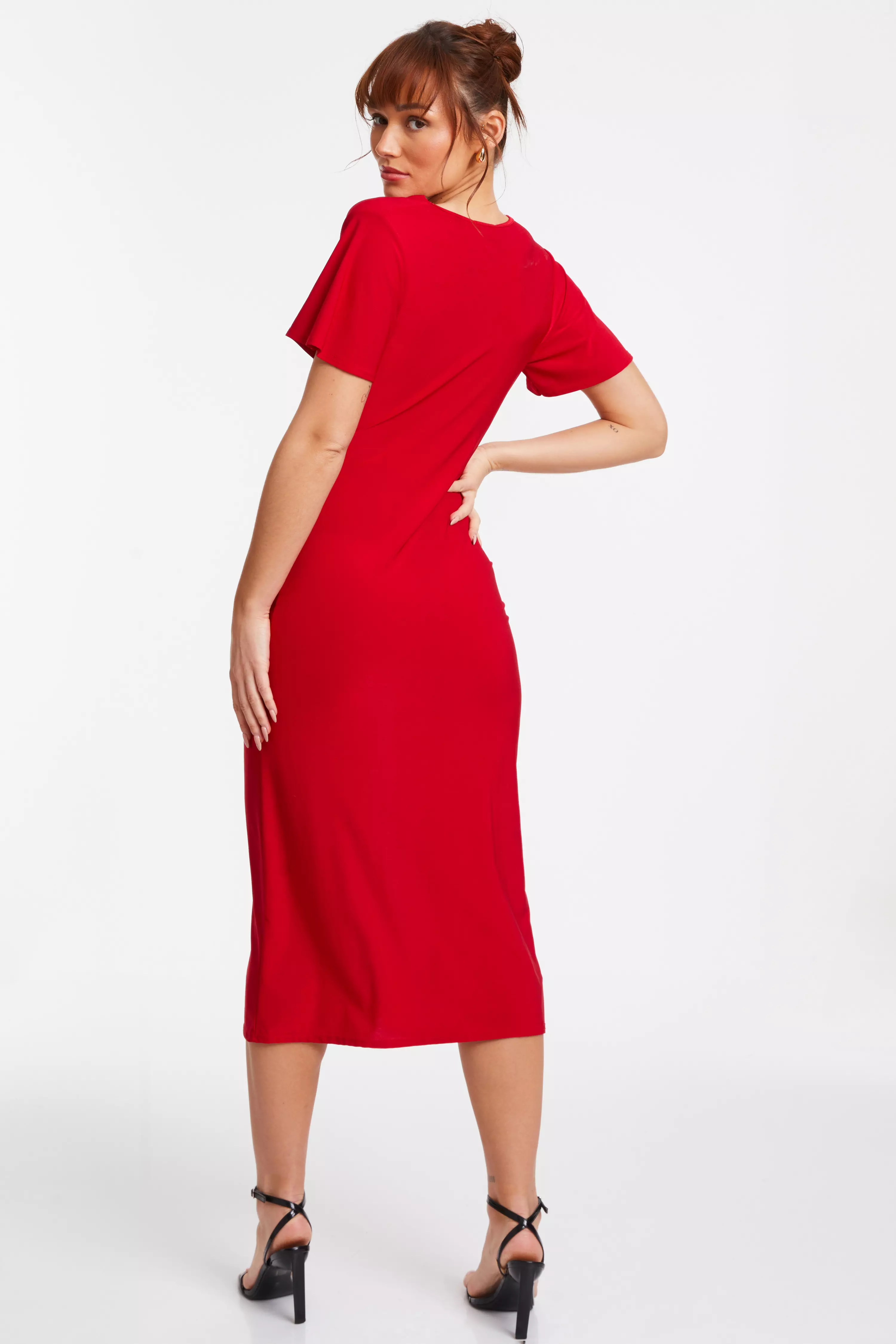 Red Cowl Neck Buckle Midi Dress QUIZ Clothing
