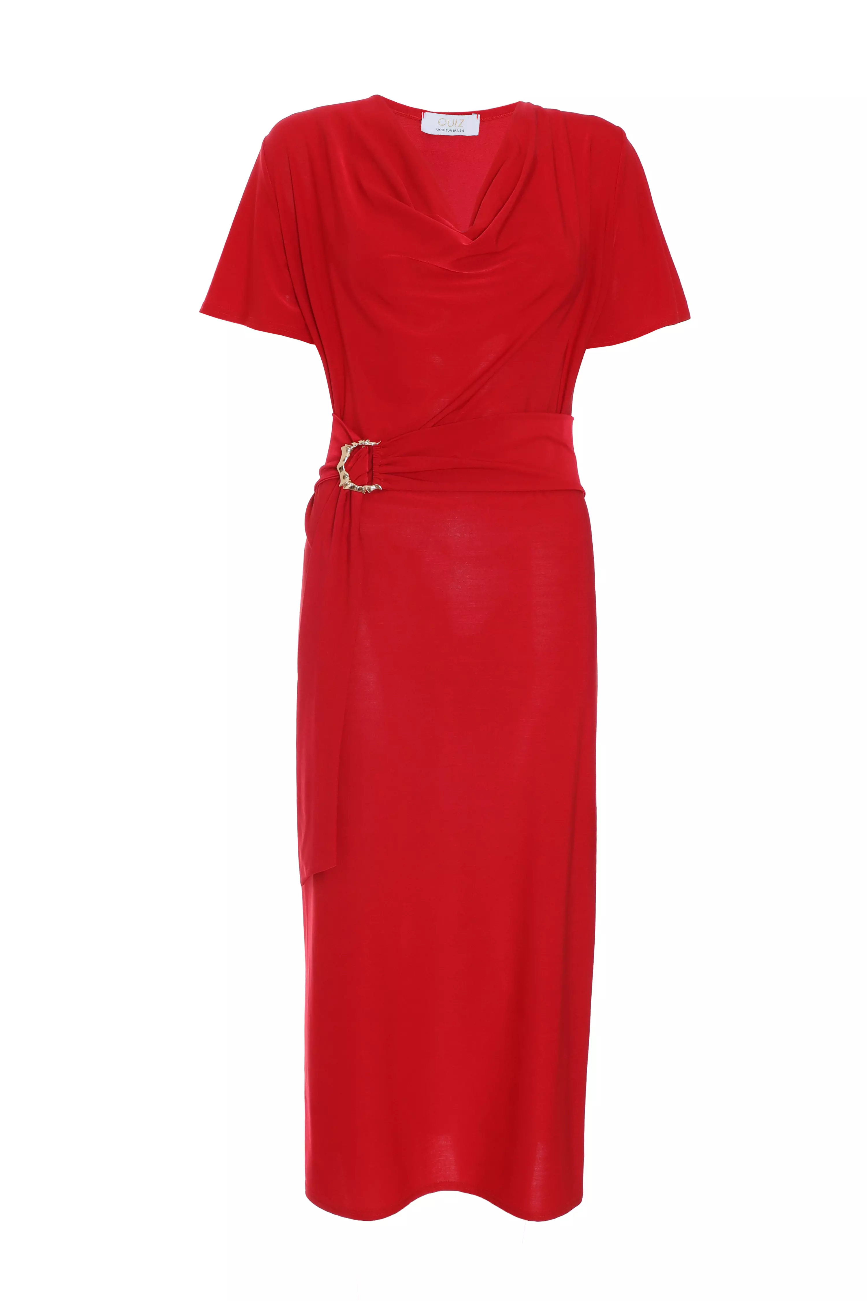 Red Cowl Neck Buckle Midi Dress - QUIZ Clothing