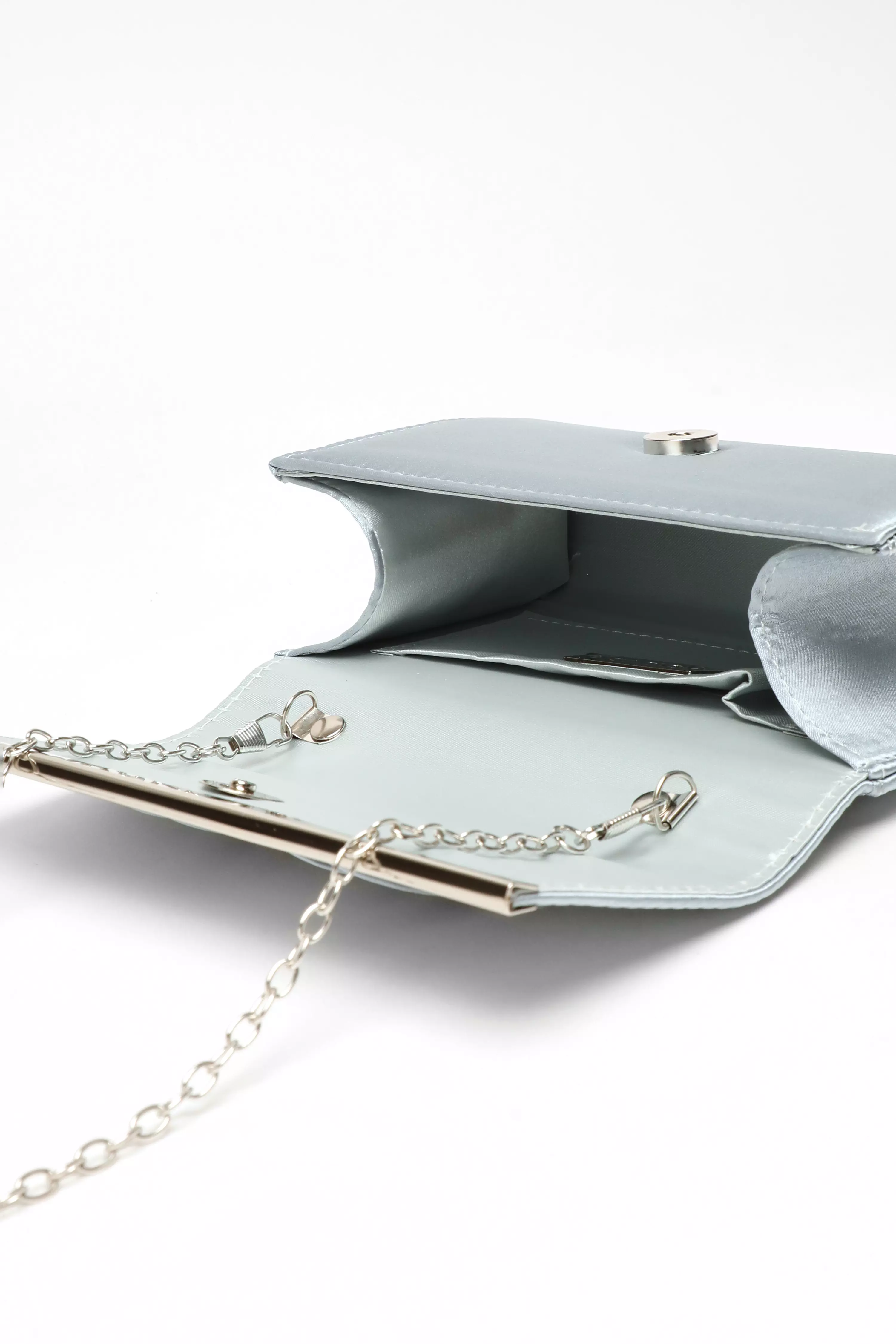 Light Blue Satin Pleated Clutch Bag QUIZ Clothing