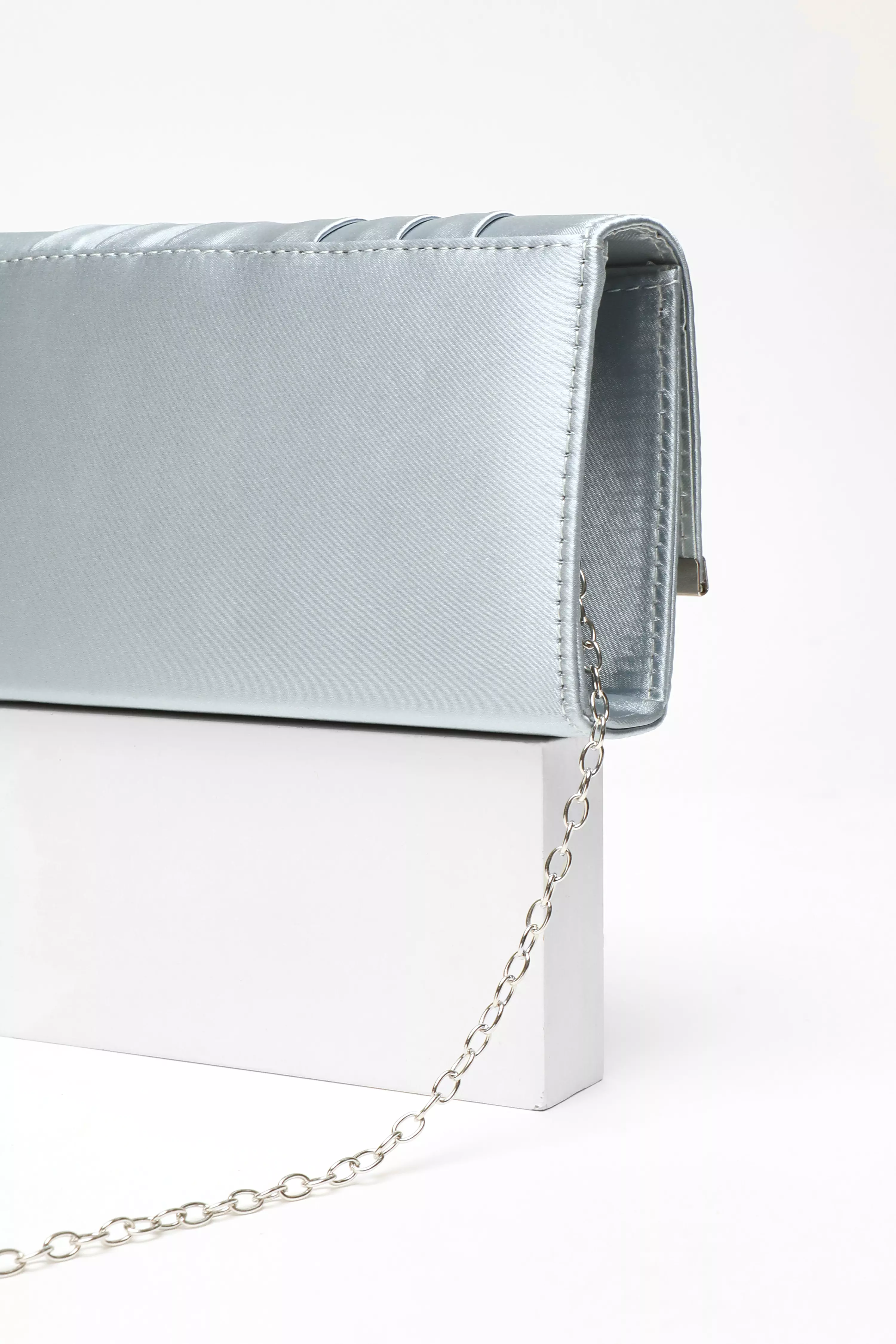 Light Blue Satin Pleated Clutch Bag QUIZ Clothing