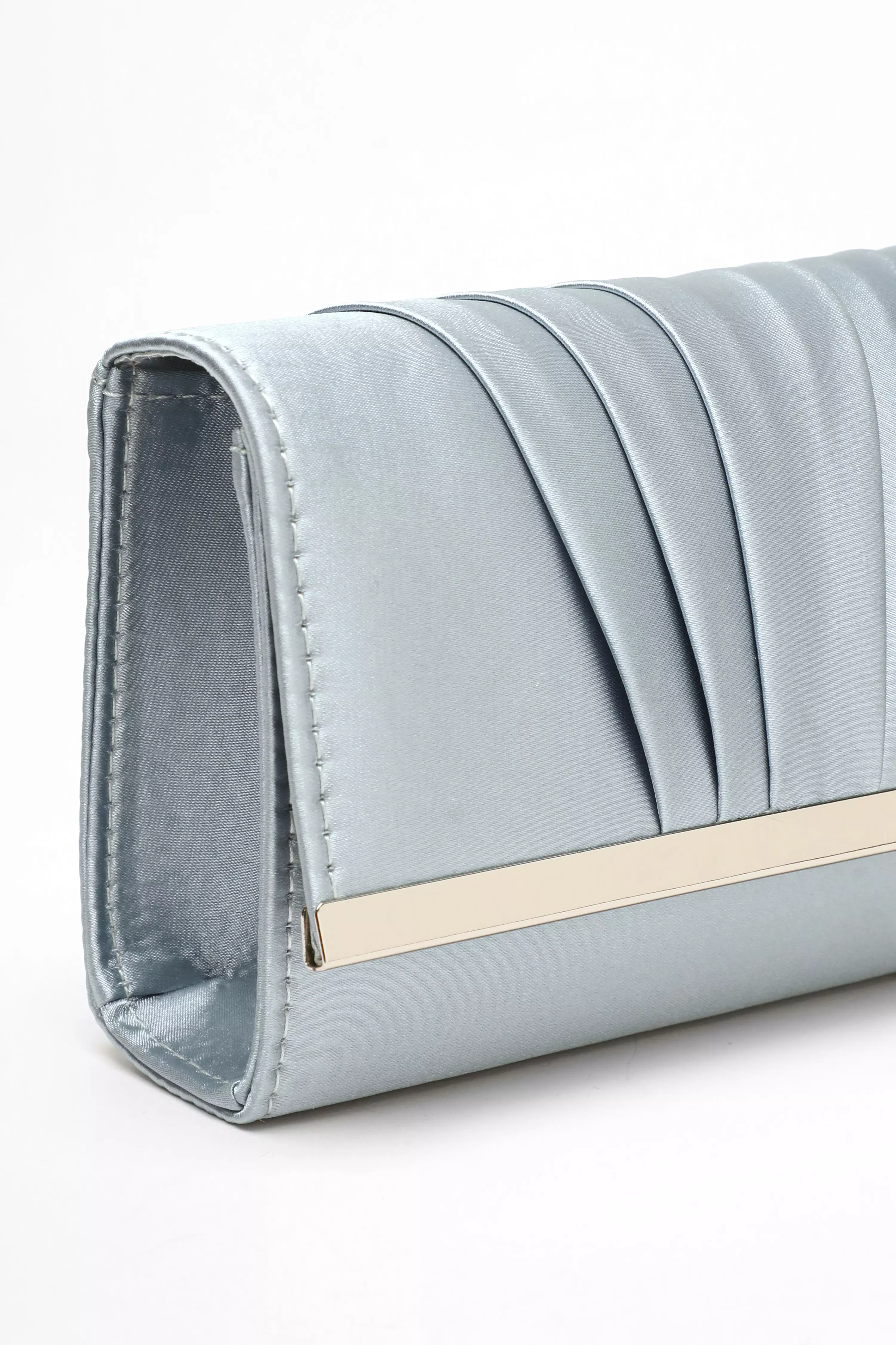 Light Blue Satin Pleated Clutch Bag QUIZ Clothing