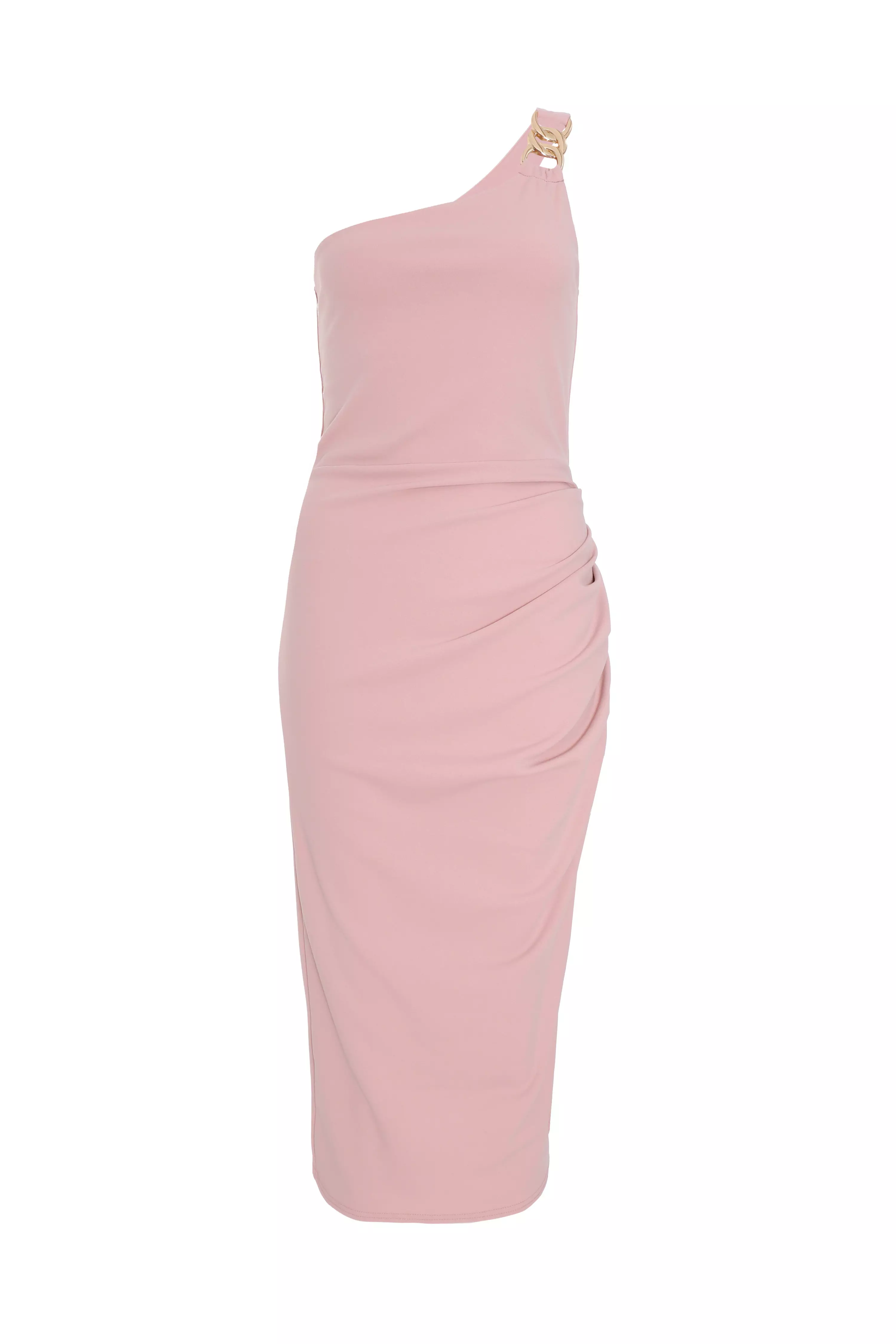 Blush Pink One Shoulder Midi Dress - QUIZ Clothing