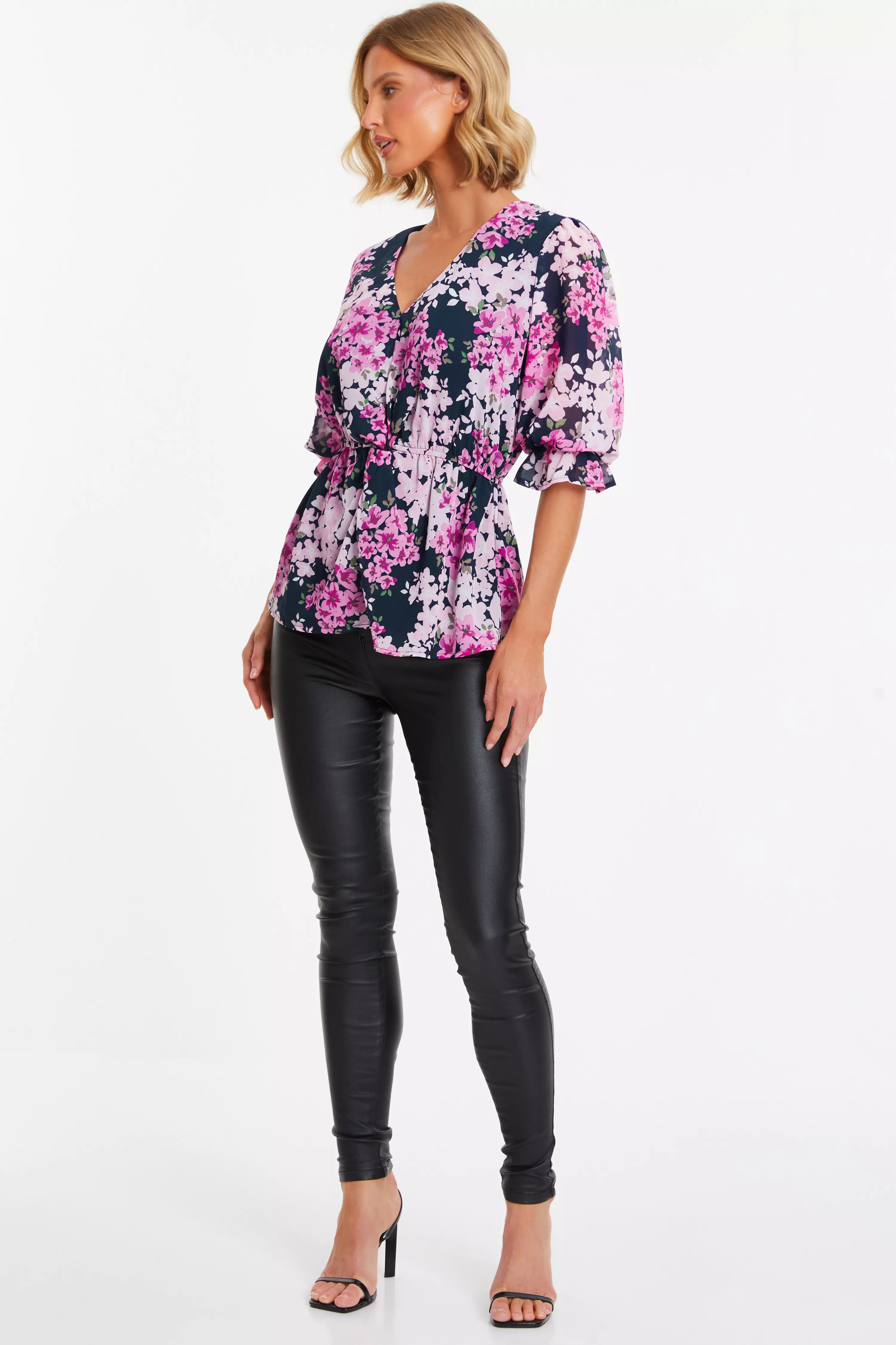 Pink Floral Wrap Top QUIZ Clothing