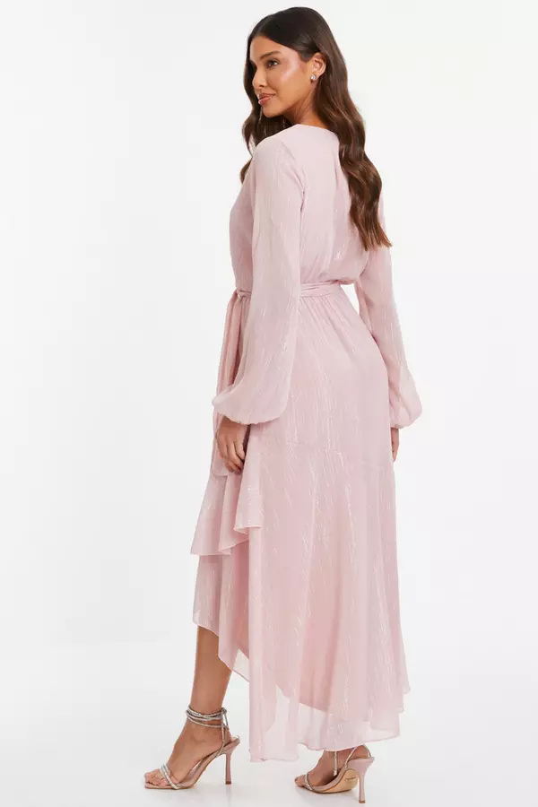 Pale Pink Chiffon Wrap Midi Dress - QUIZ Clothing