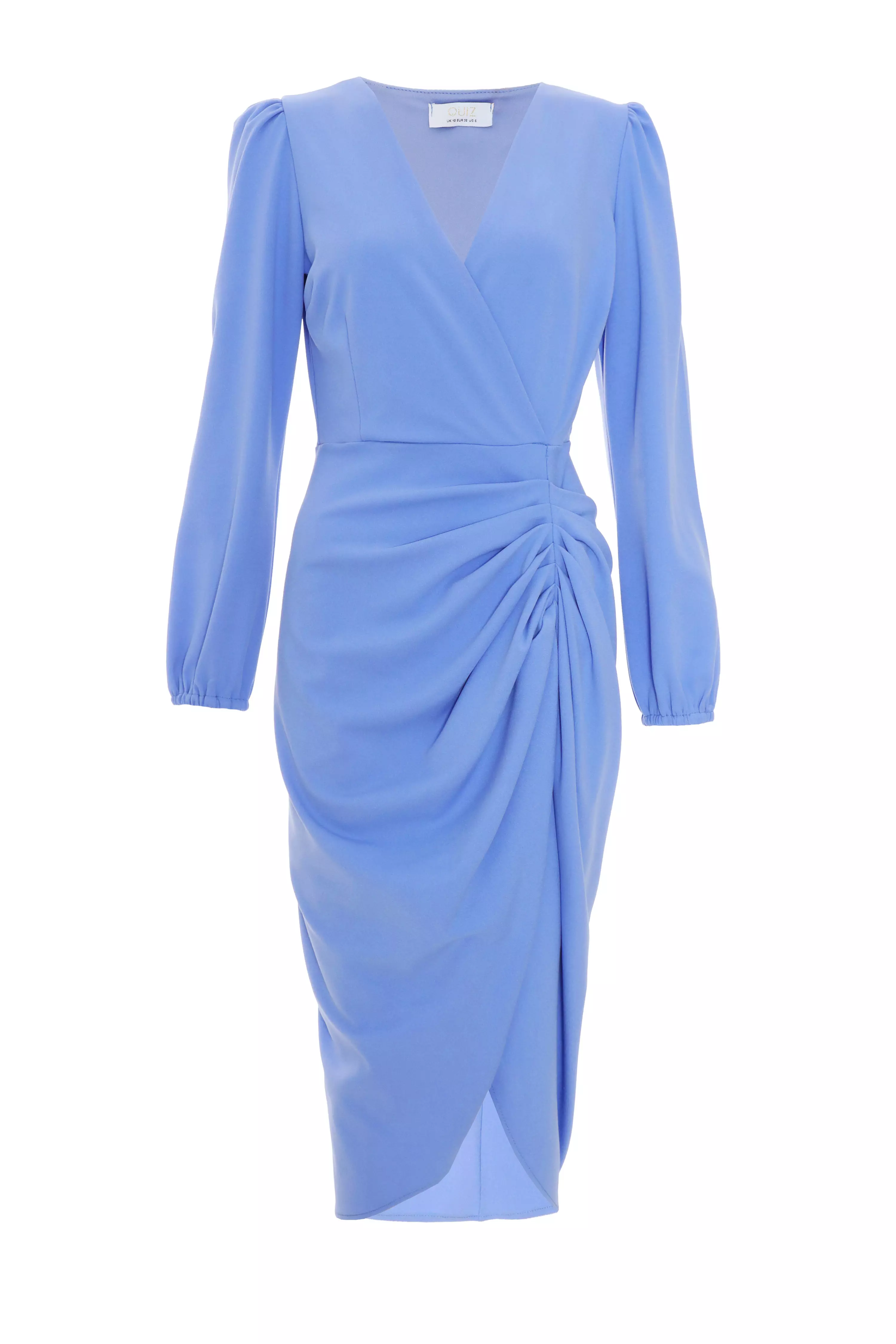 Blue Ruched Wrap Midi Dress - QUIZ Clothing