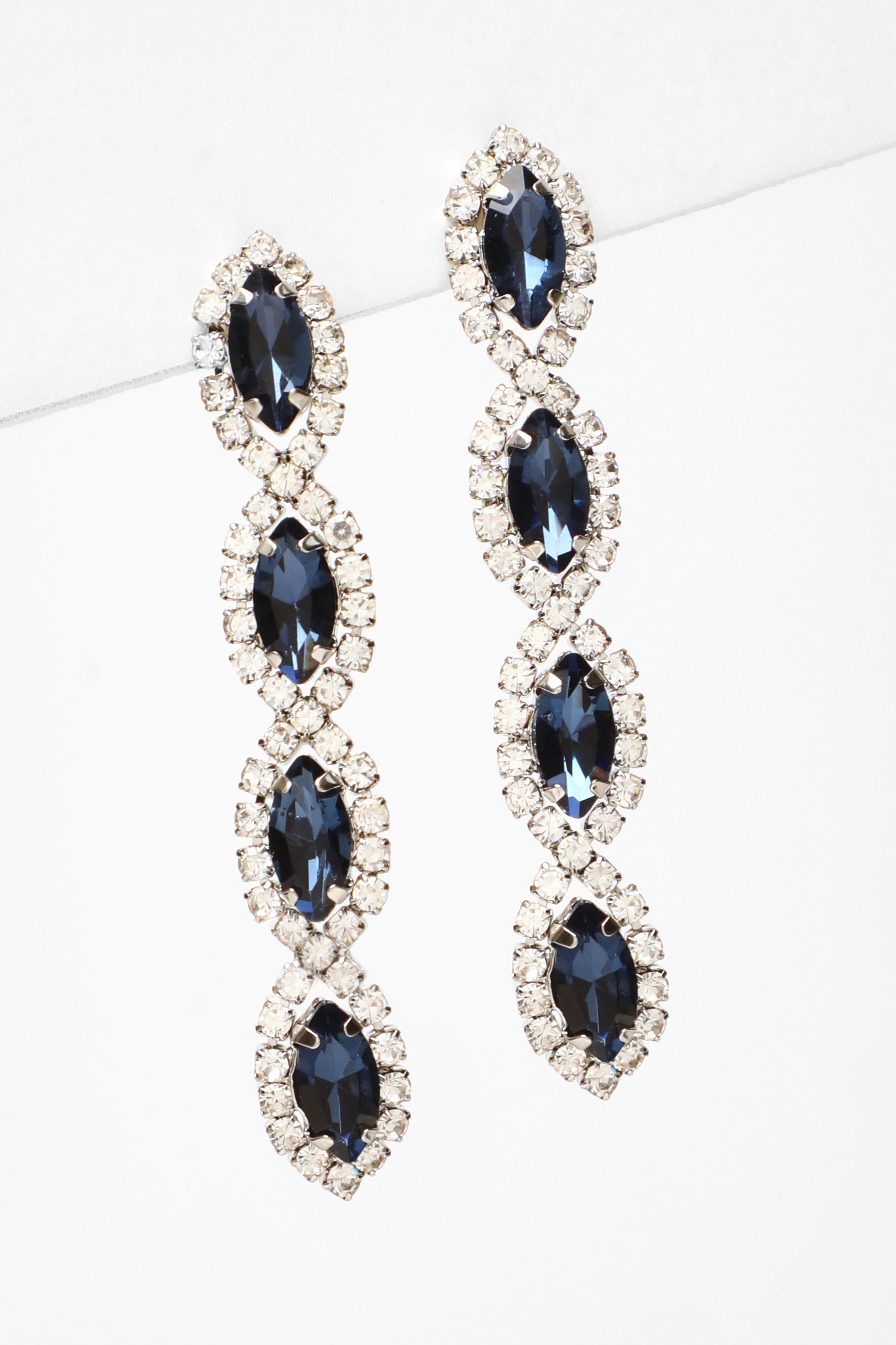 Navy Jewel Teardrop Long Earrings QUIZ Clothing