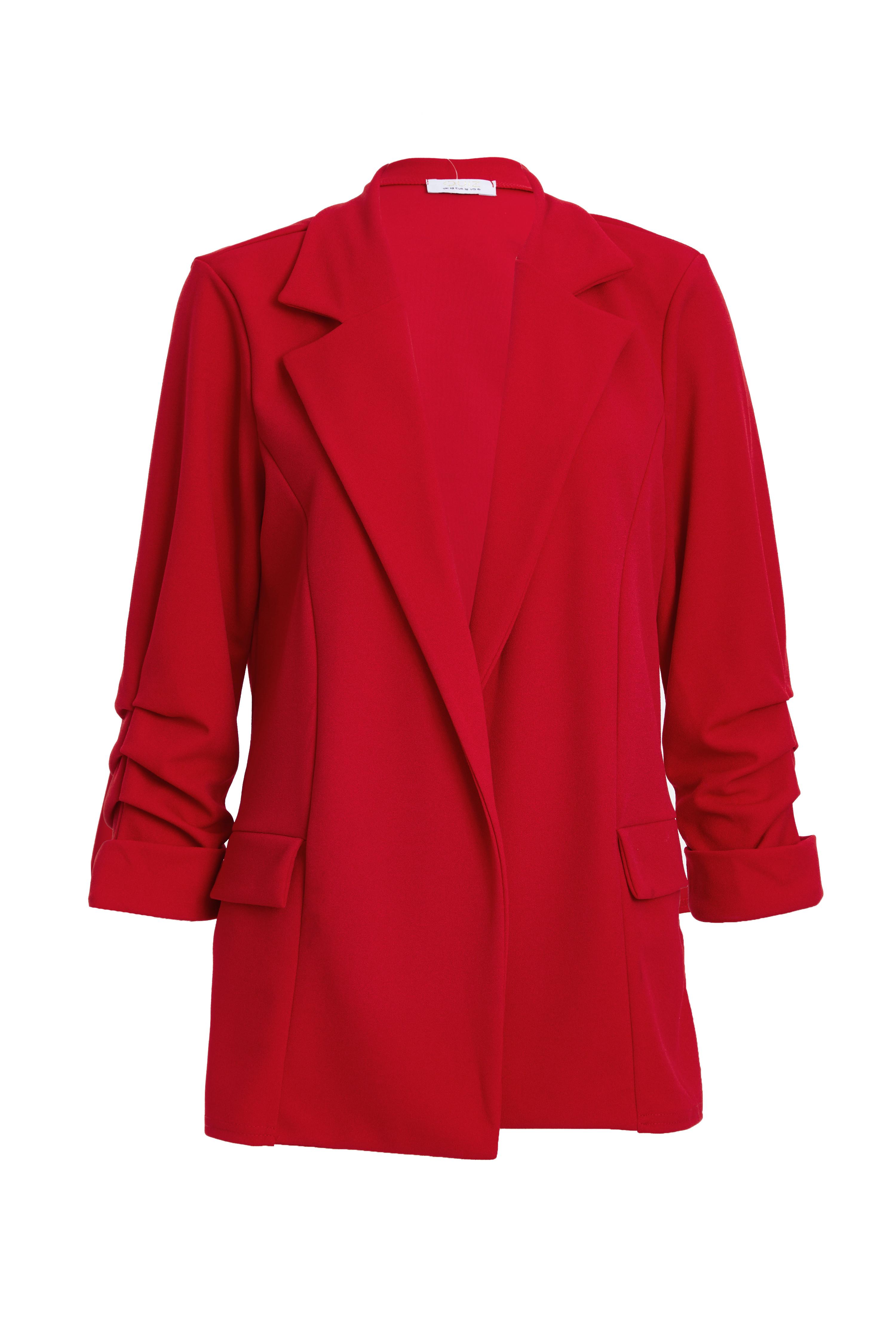 Red Ruched Sleeve Blazer QUIZ Clothing