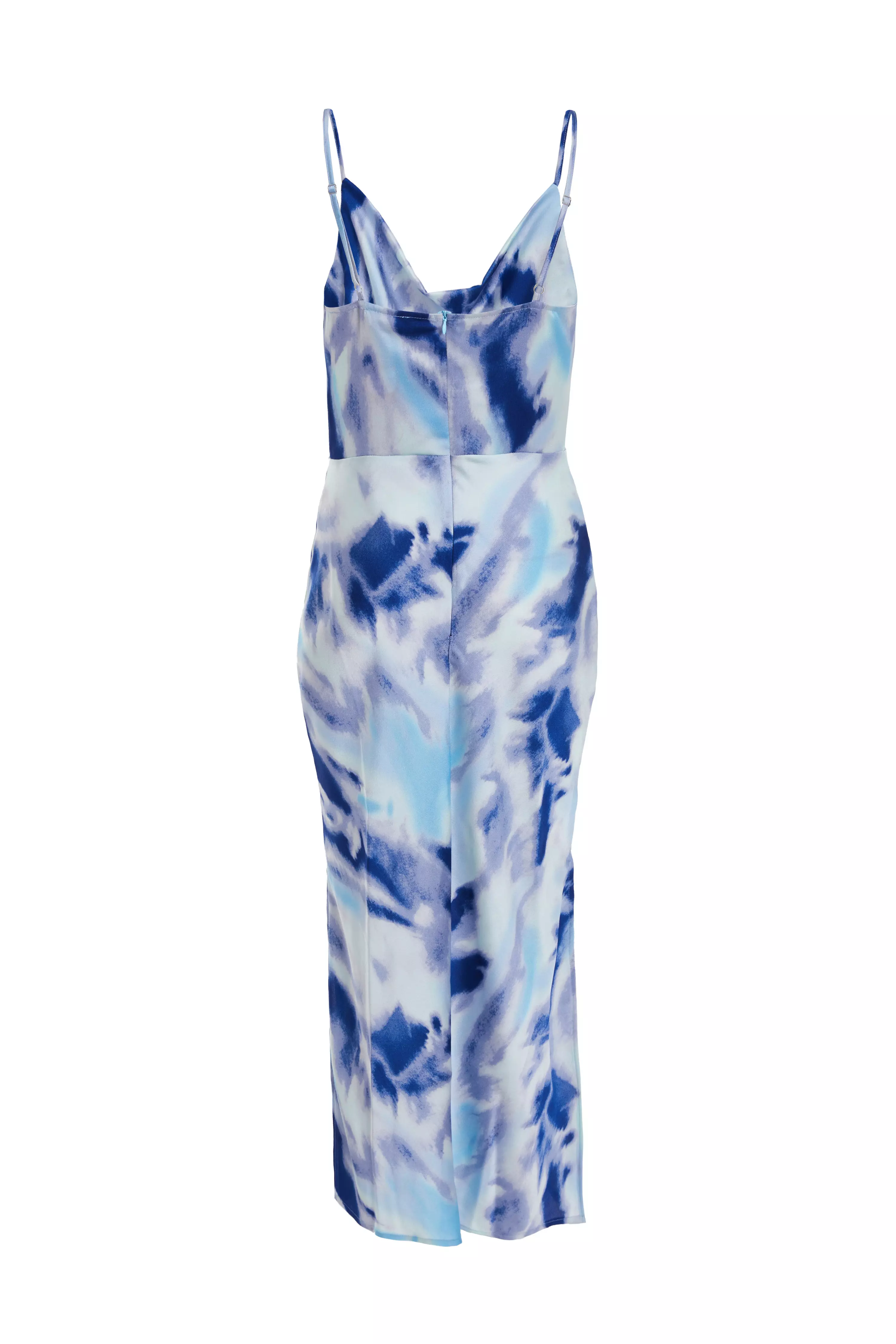 Petite Blue Satin Marble Print Midi Dress - QUIZ Clothing