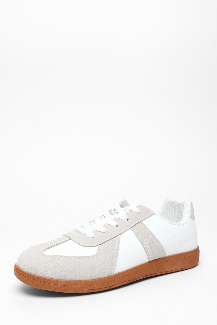 White faux hot sale leather trainers