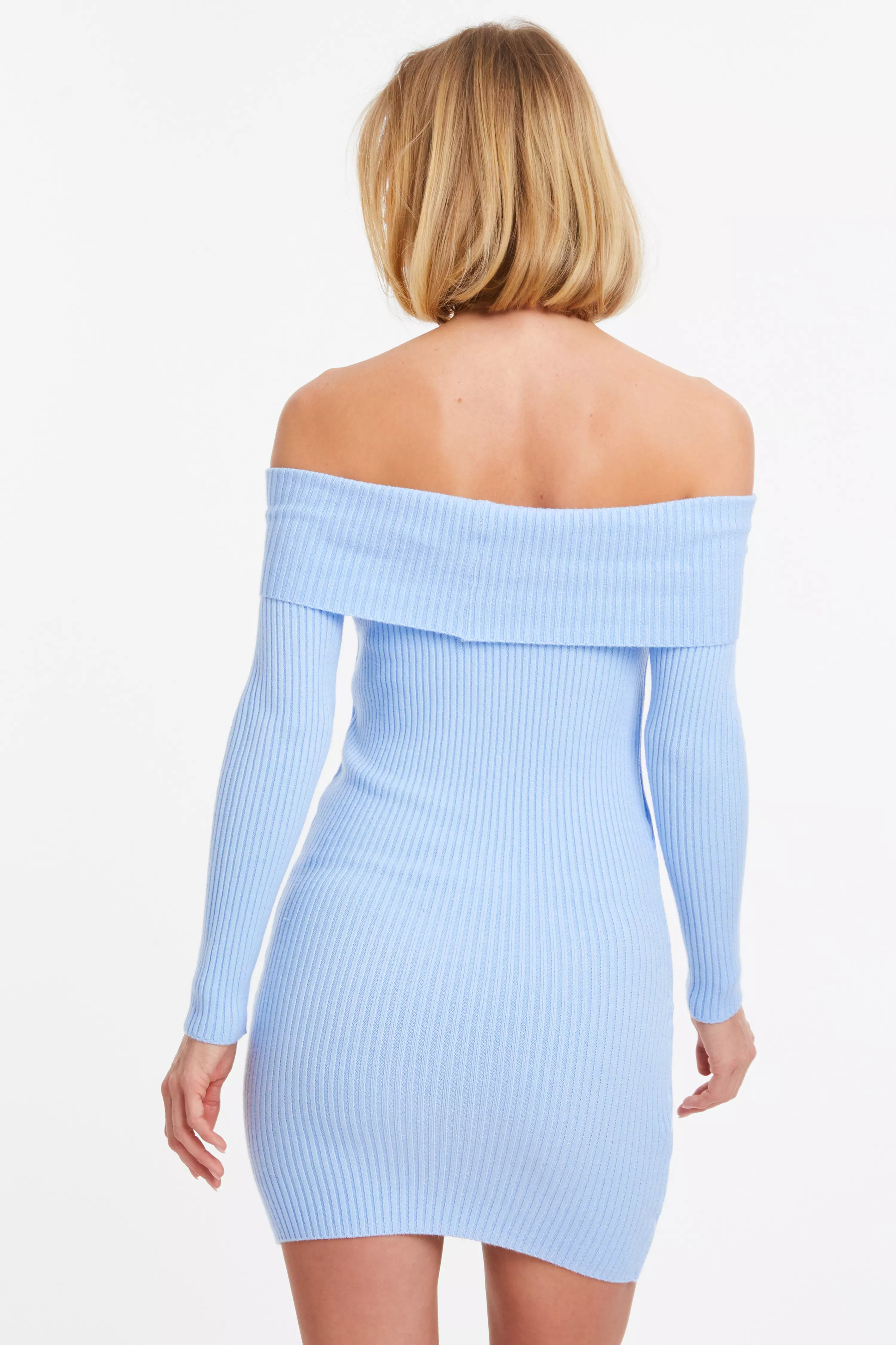 Blue Ribbed Knitted Mini Jumper Dress QUIZ Clothing